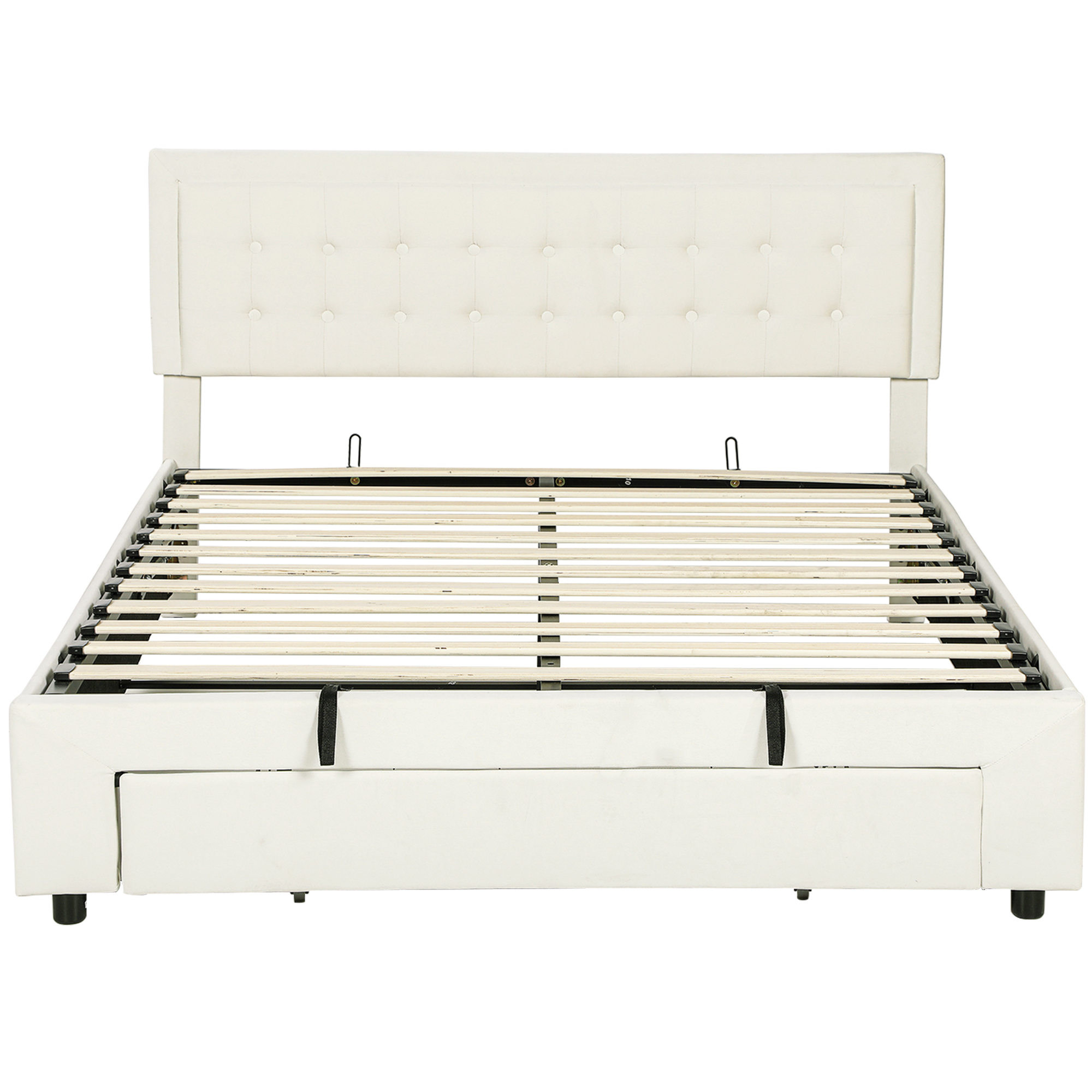 HOMCOM King Size Ottoman Bed Frame, with Front Drawer – Cream