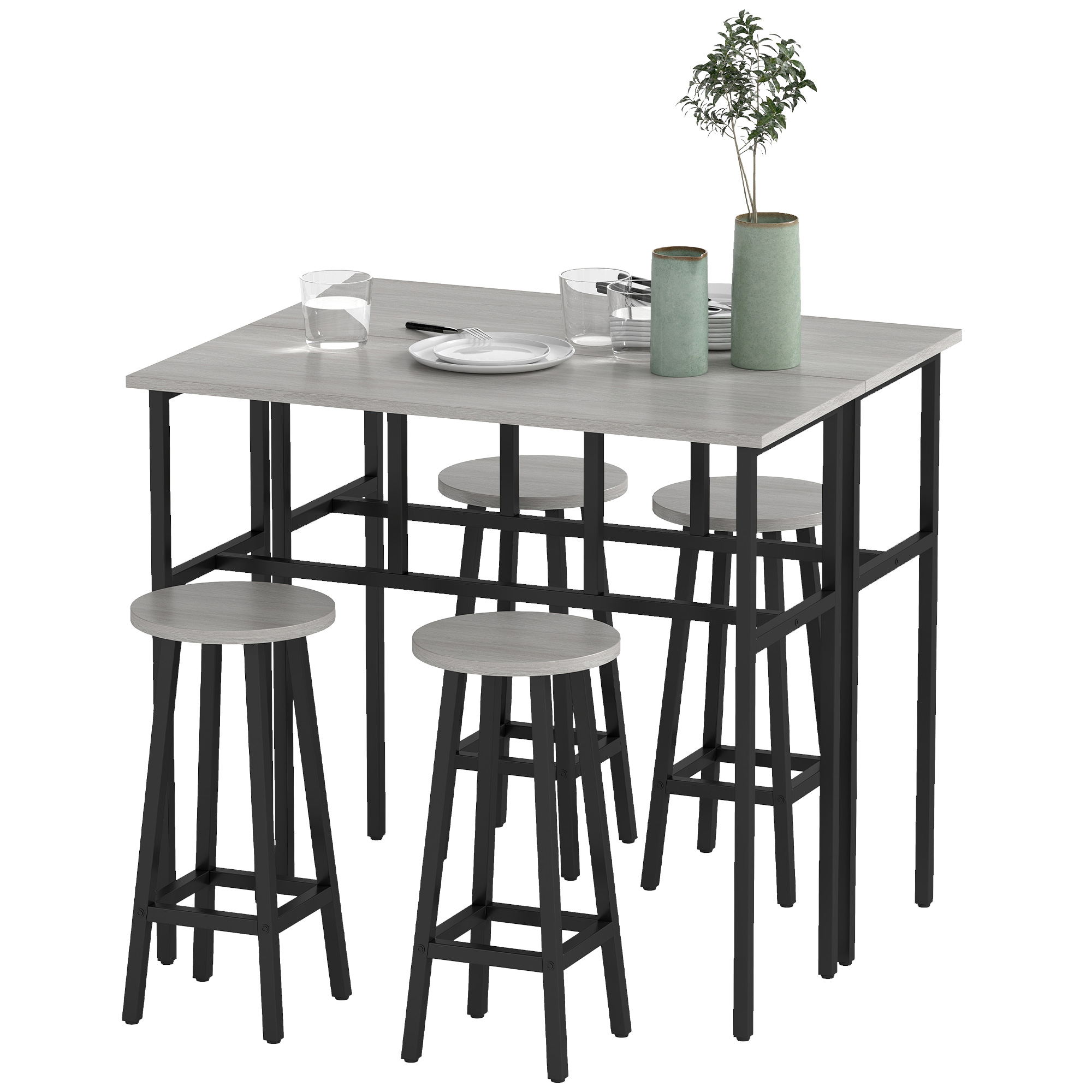 HOMCOM Ensemble table de bar style industriel 6 pièces, 2 tables hautes avec 4 tabourets - acier et panneaux de particules - 4 personnes HOMCOM Ensemble table de bar style industriel 6 pièces, 2 tables hautes avec 4 tabourets - acier et panneaux de particules - 4 personnes