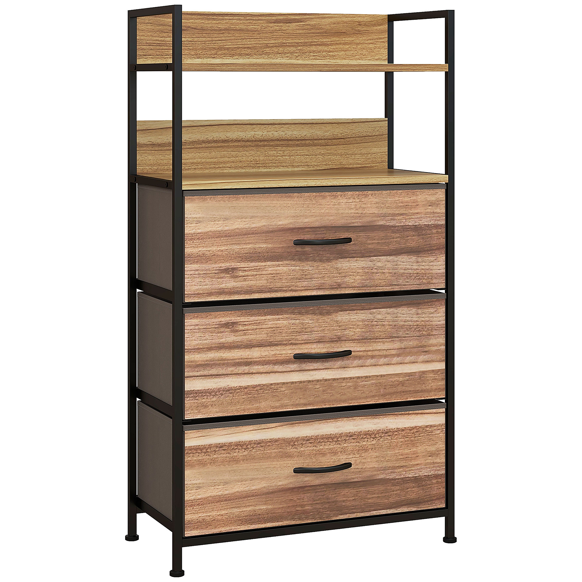 Meuble de rangement style industriel commode 3 tiroirs en tissu amovibles et 2 étagères - MDF et métal