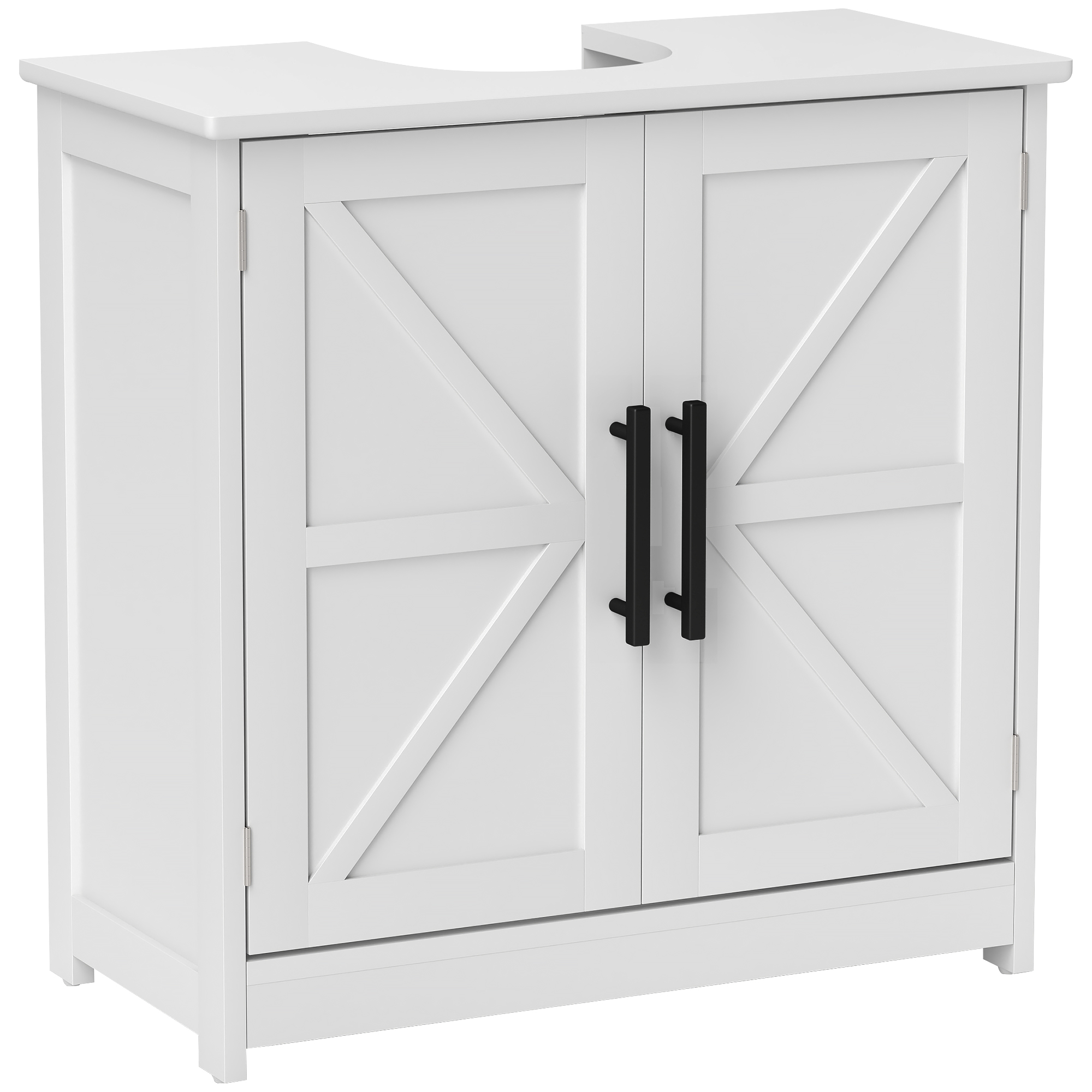 HOMCOM Meuble sous lavabo, meuble de salle de bain avec 2 portes magnétiques style grange et étagères, 60 x 30 x 60 cm, blanc