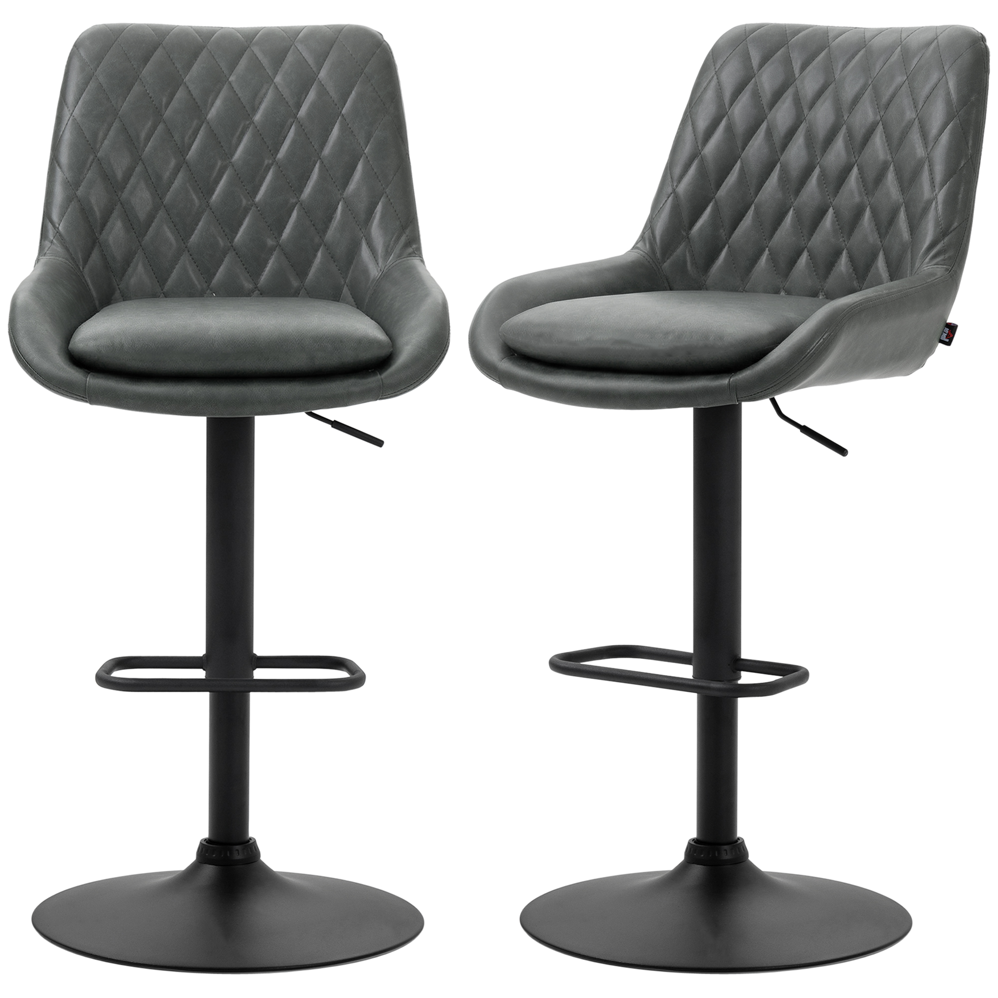 Photos - Chair HOMCOM Retro Bar Stools Set of 2, Adjustable Kitchen Stool, Upholstered Bar  with Back, Swivel Seat, Dark Grey 835-871 