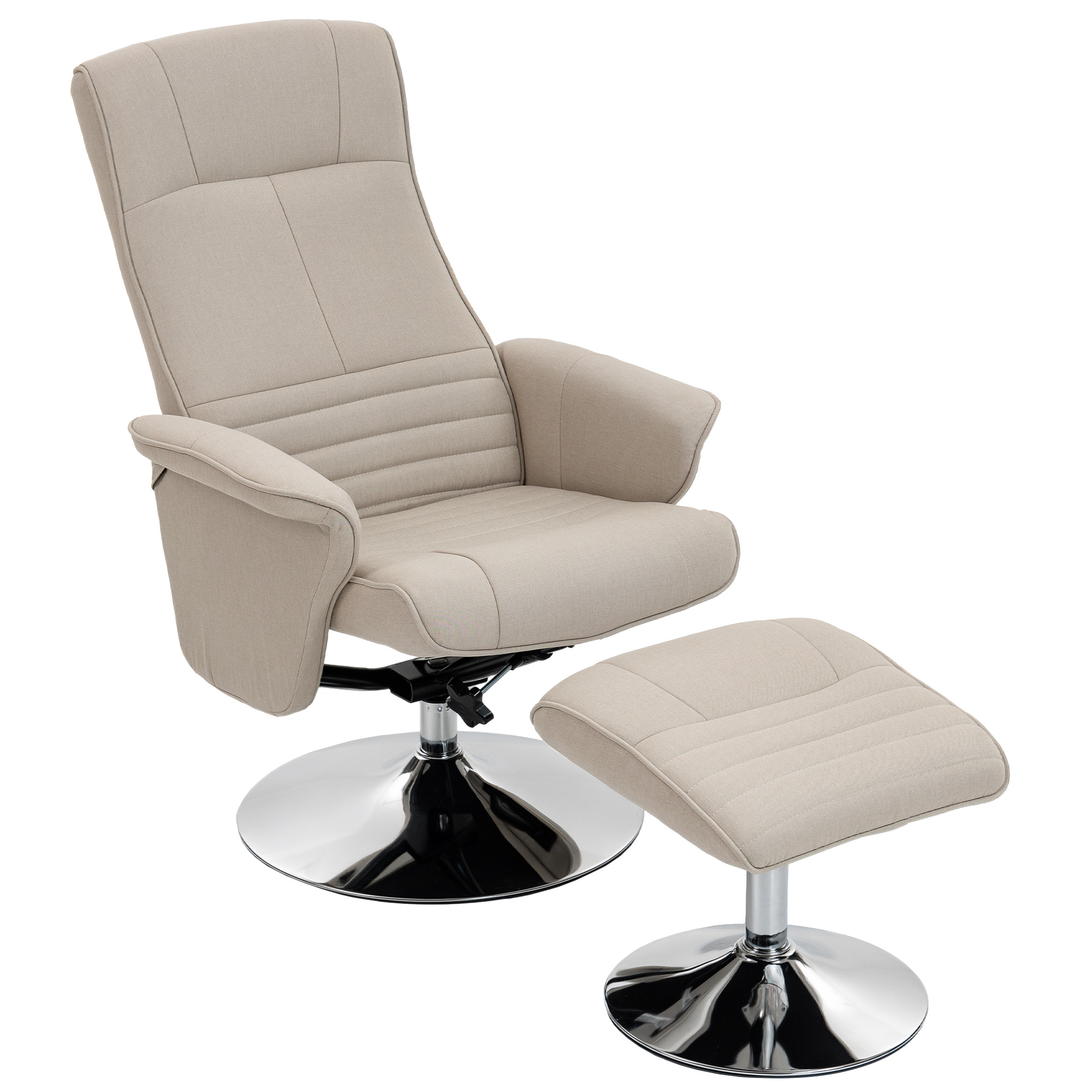 HOMCOM Fauteuil relax inclinable 135° pivotant 360° avec repose-pieds revêtement tissu beige