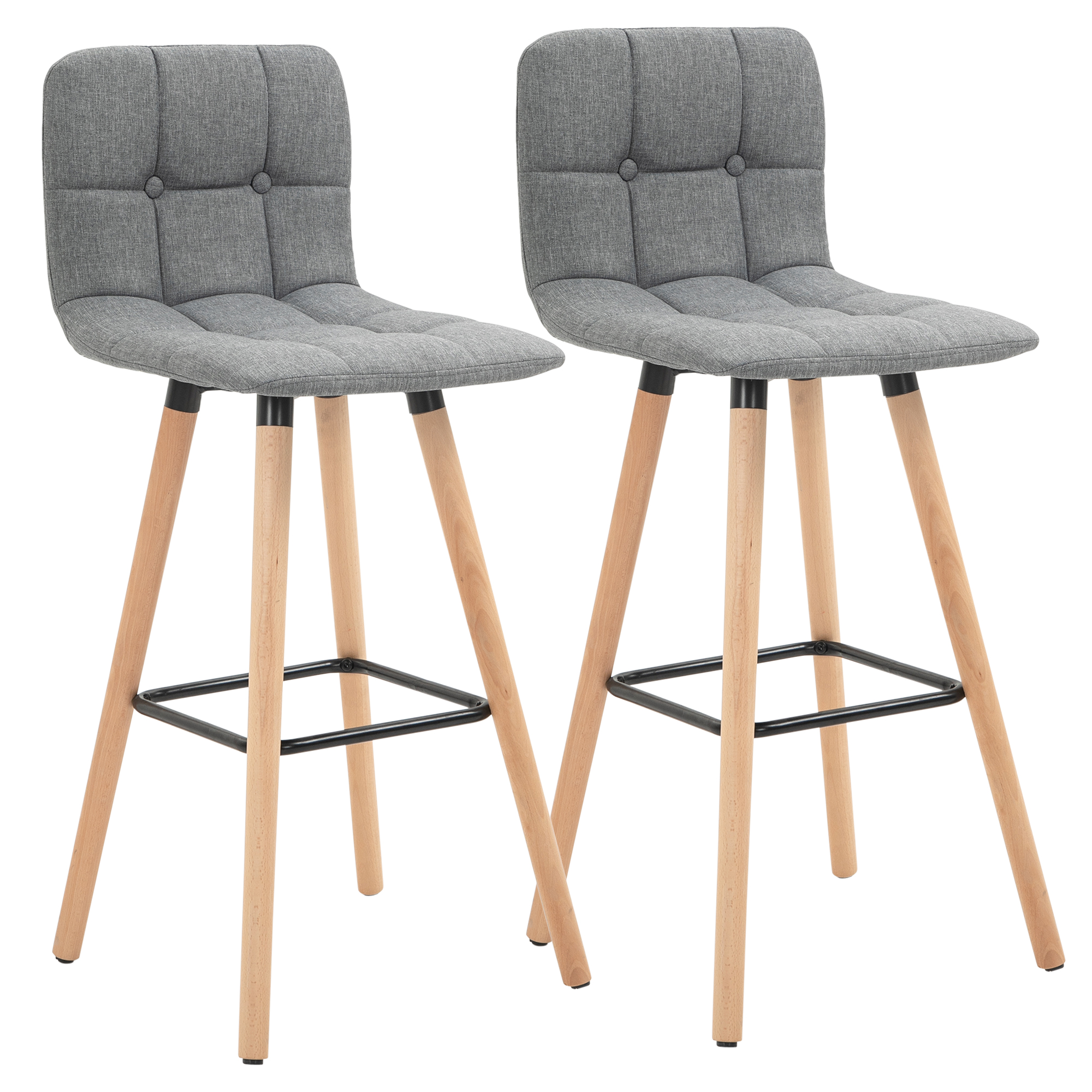 HOMCOM Lot de 2 tabourets de bar, chaises de bar capitonnées avec dossier et repose-pieds, pieds en bois, 41,5x47x97,5cm, gris HOMCOM Lot de 2 tabourets de bar, chaises de bar capitonnées avec dossier et repose-pieds, pieds en bois, 41,5x47x97,5cm, gris
