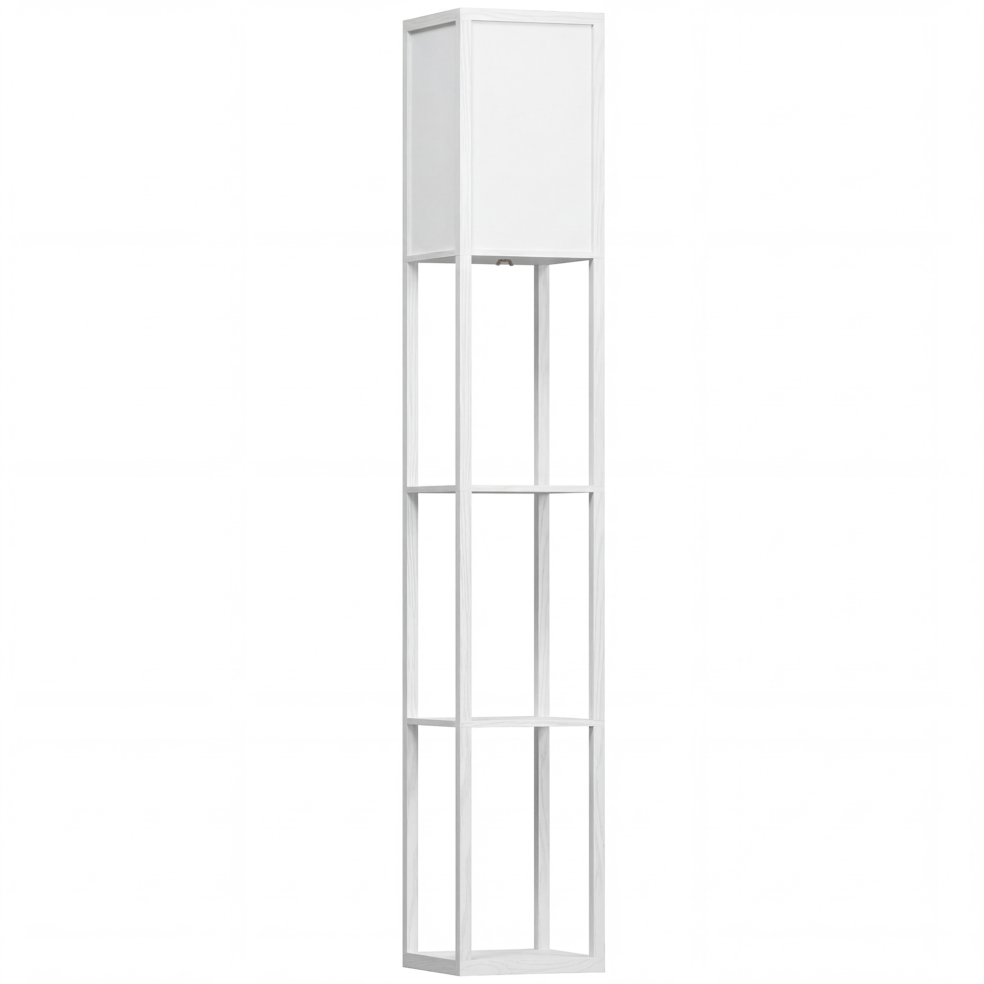 HOMCOM vloerlamp, stijlvolle binnenverlichting met 3 planken, E27 tot 40 W, ruimtebesparend, E1-kwaliteit MDF, 26 x 26 x 160 cm, wit | Aosom.nl