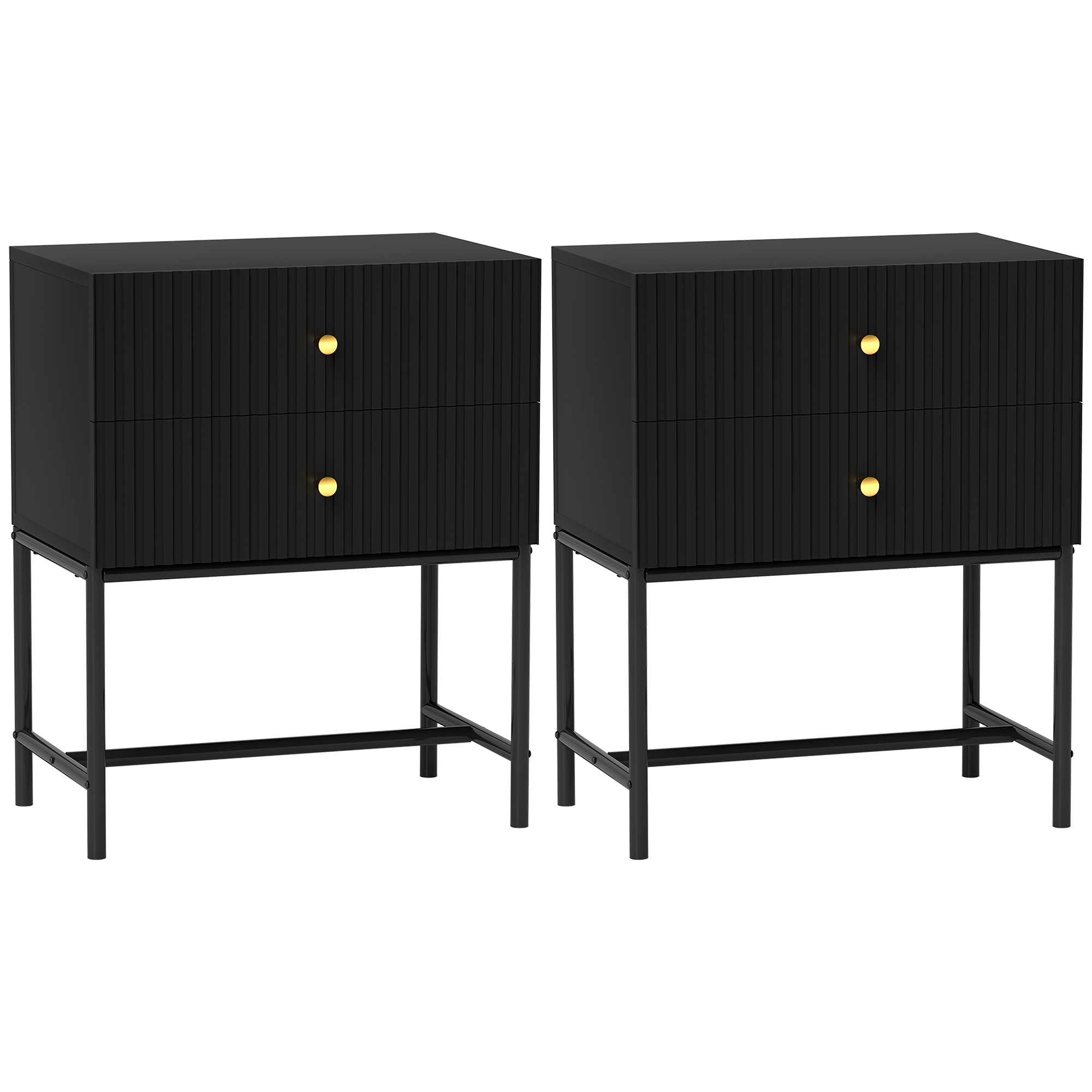 Homcom Black Elegant Two-Drawer Bedside Table Set Of 2