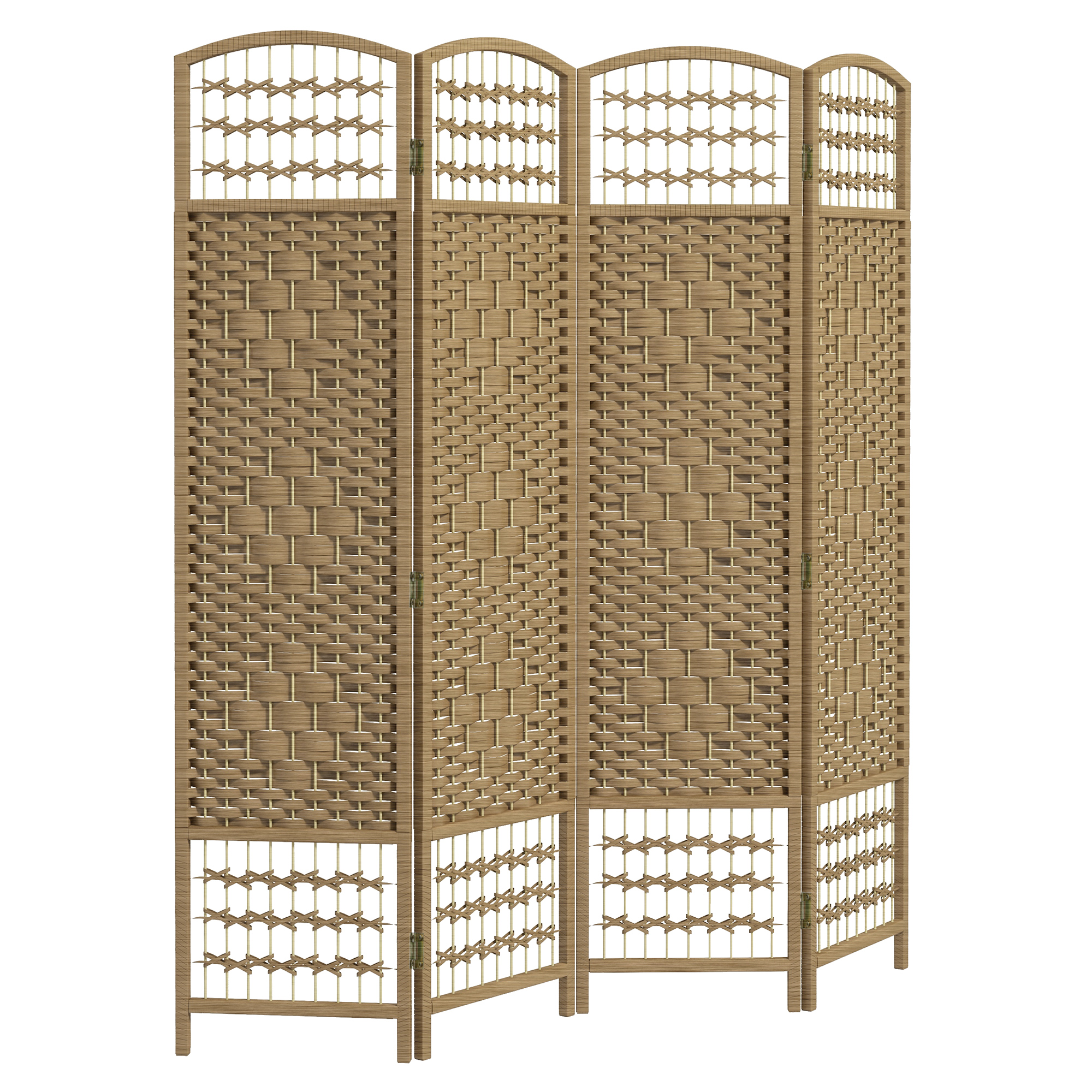 HOMCOM 4 Panel Folding Room Divider, Privacy Screen, Paravent Partition Separator for Living Room, Bedroom, Natural