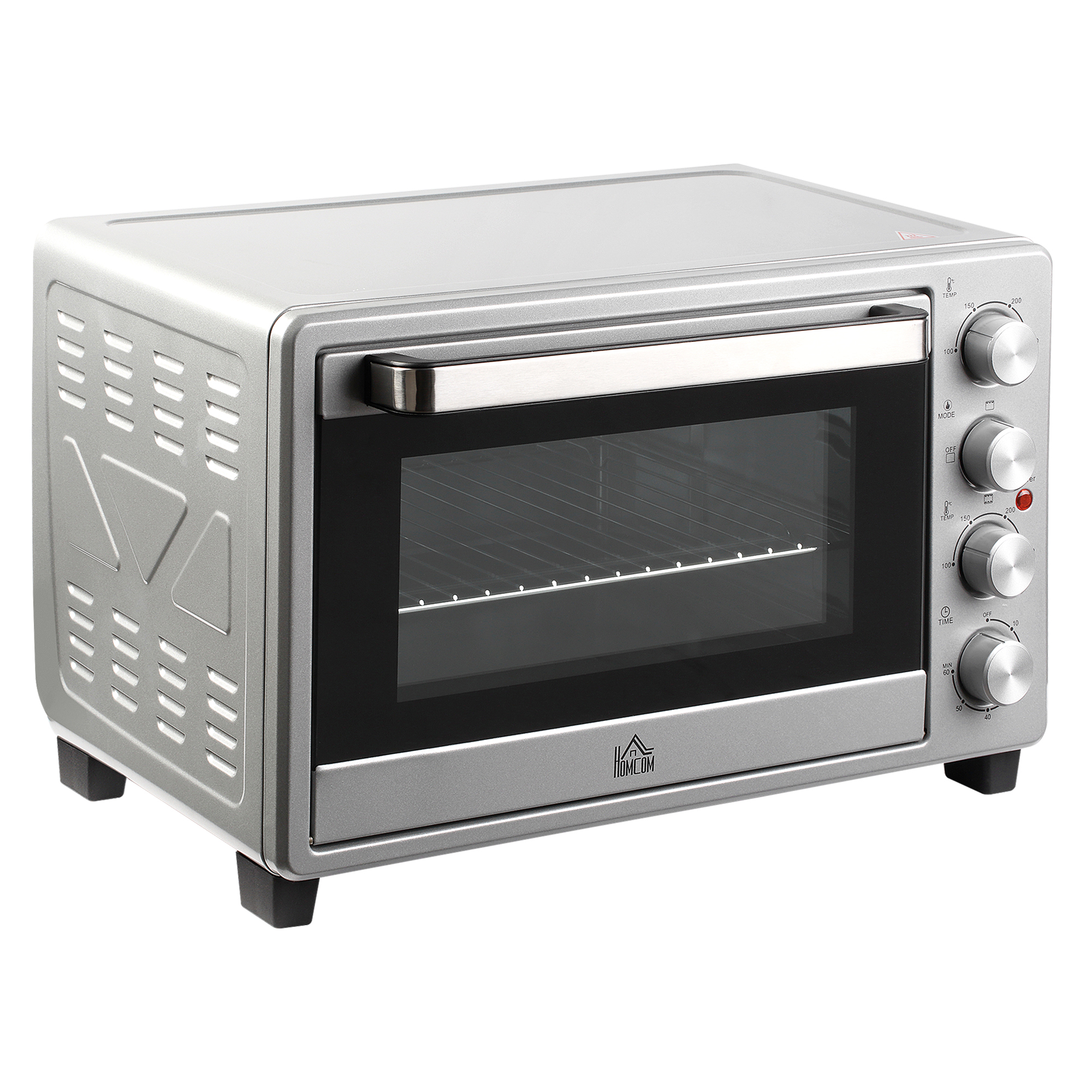 HOMCOM Mini Oven 32 Liter Vrijstaande Elektrische Oven met Instelbare Temperatuur, 3 Kookstanden, Timer, Bakplaat en Rooster, Zilver | Aosom.nl