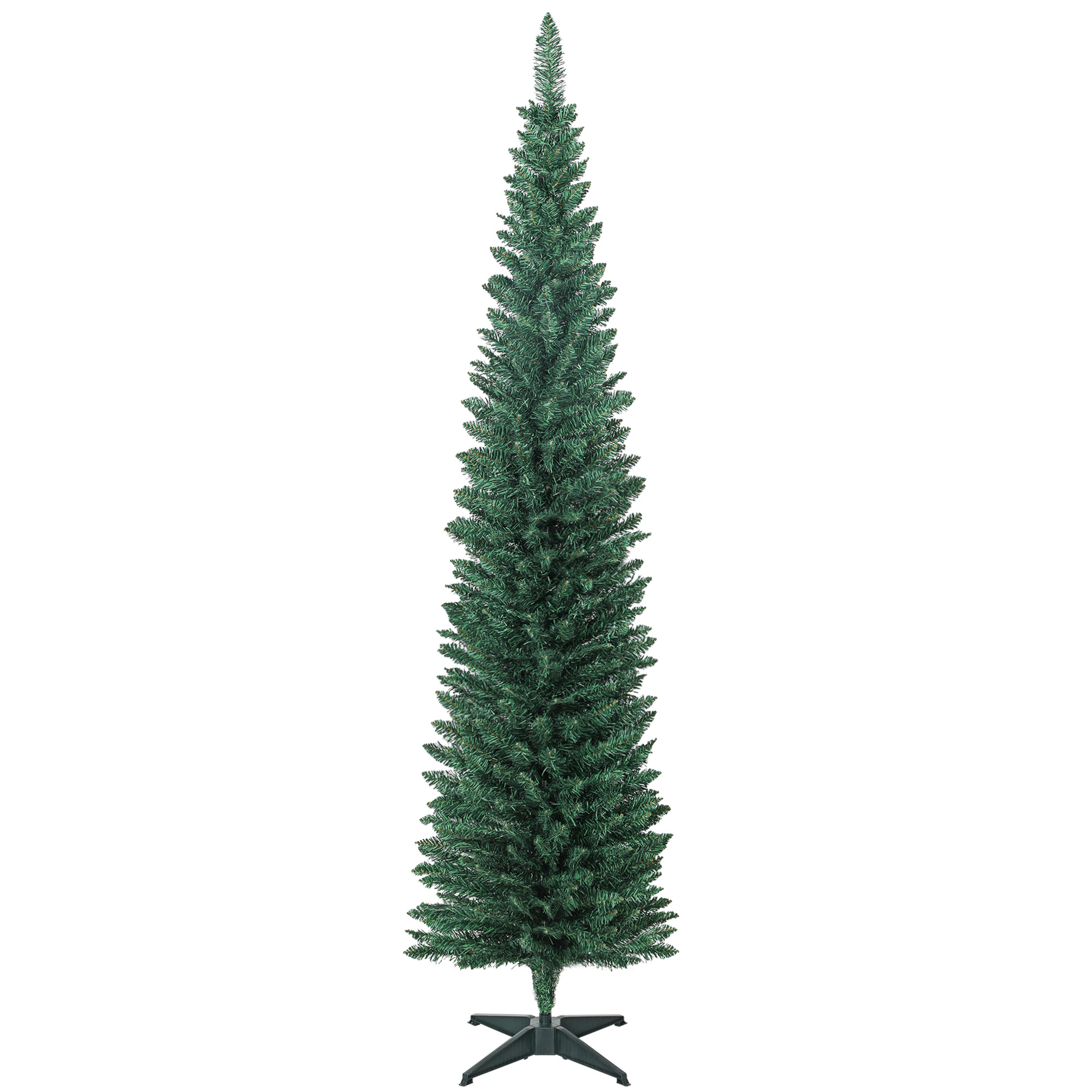 HOMCOM Künstlicher Weihnachtsbaum Slim 210 cm mit 401 Zweigen, hoher schlanker Tannenbaum mit Kunststofffuß, Weihnachtsdekoration, für Zuhause, Innen, Grün Aosom