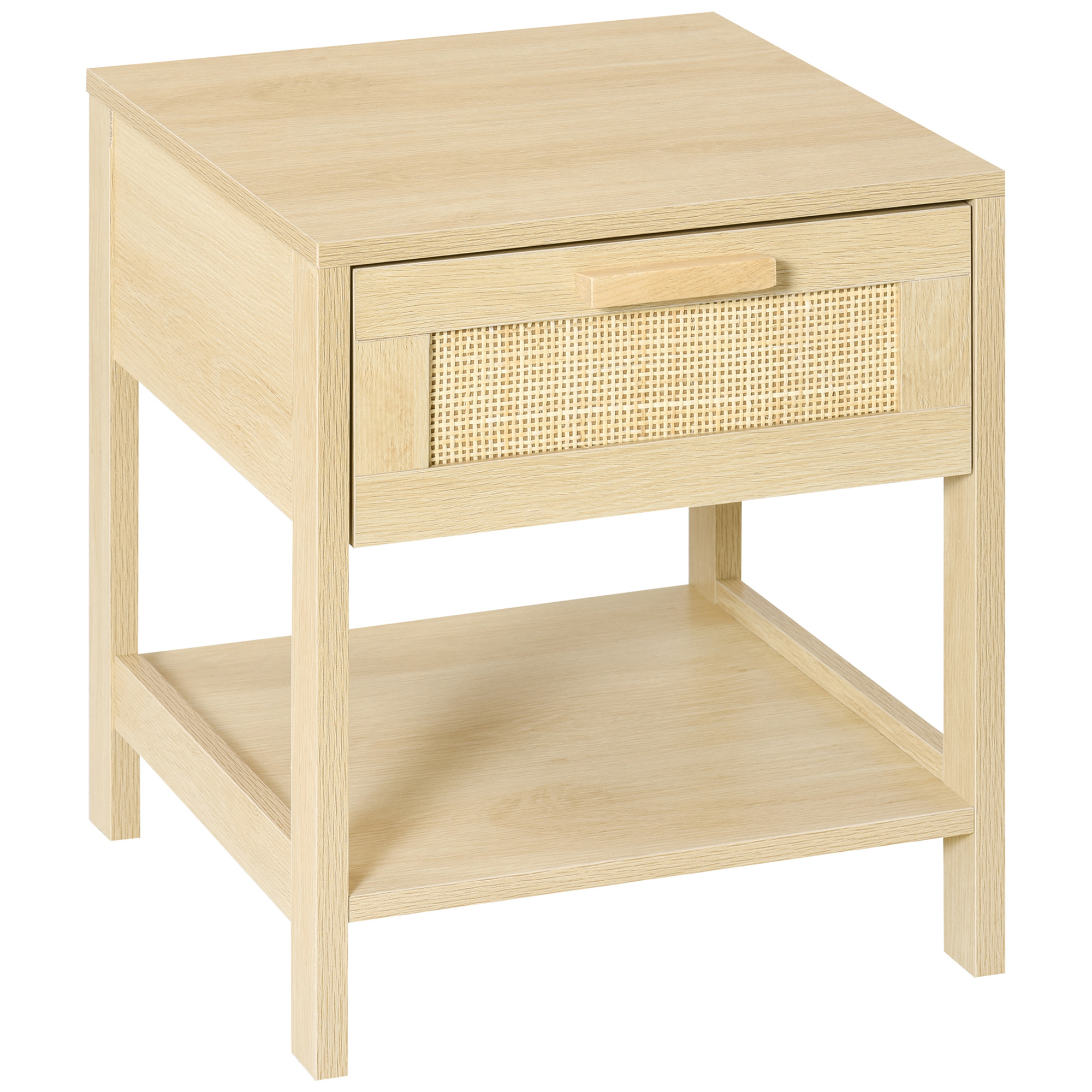 HOMCOM Noptiera Moderna din MDF, Design cu Sertar si Raft pentru Depozitare, 40x40x48 cm, Culoare Lemn Natur | Aosom Romania