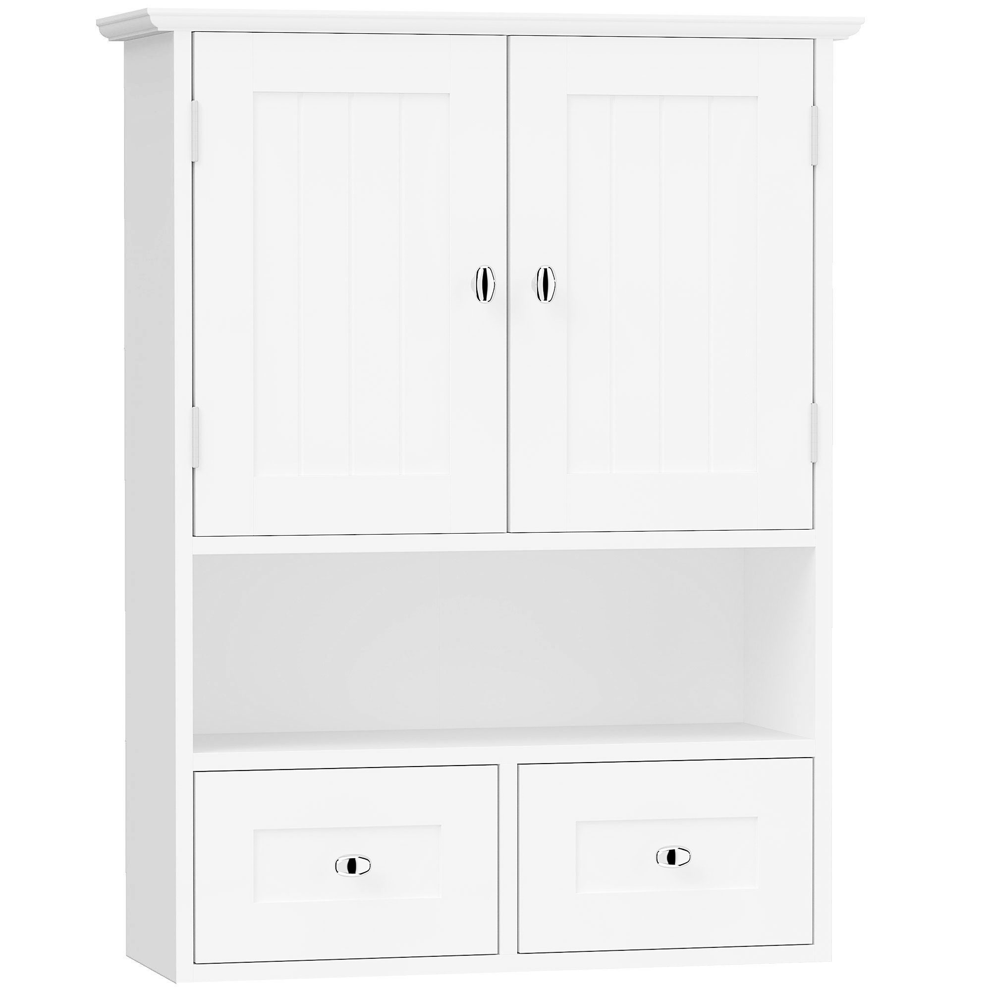 kleankin Armoire murale de salle de bain, armoire de toilette, avec portes, étagère, 2 tiroirs, 50,8l x 17,8P x 66H cm, blanc kleankin Armoire murale de salle de bain, armoire de toilette, avec portes, étagère, 2 tiroirs, 50,8l x 17,8P x 66H cm, blanc