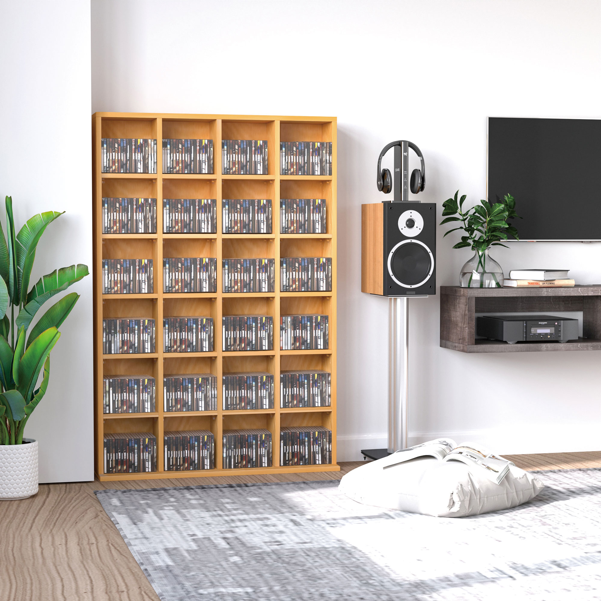HOMCOM CD Storage Unit with Adjustable Shelves, 89 x 130.5 cm, Beech Wood Finish HOMCOM CD Storage Unit with Adjustable Shelves, 89 x 130.5 cm, Beech Wood Finish