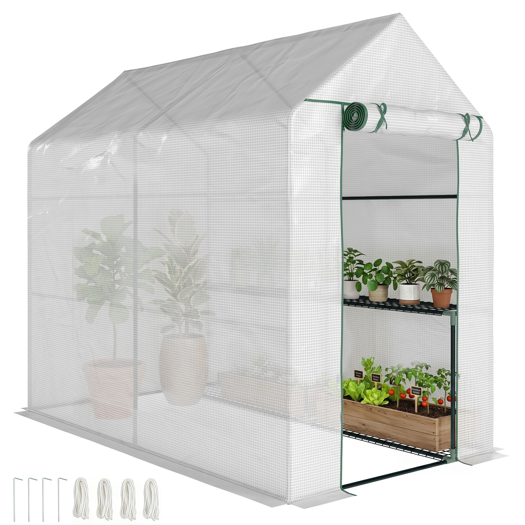 Outsunny Walk in Garden Greenhouse with Shelves Polytunnel Steeple Grow House 186L x 120W 190Hcm White   Aosom UK