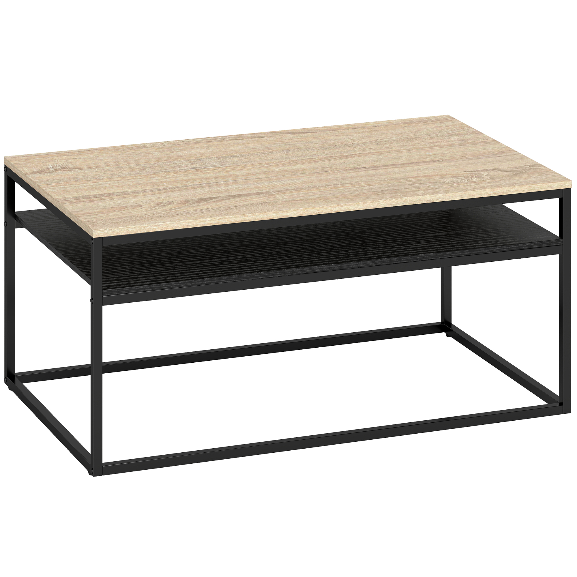 Coffee Table with Shelf, Modern Industrial Style, Living Room Table for Living Room, Bedroom, 100 x 59.8 x 47 cm, Oak
