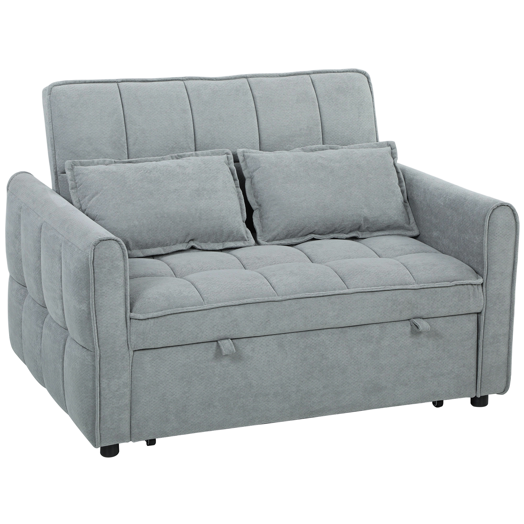 Homcom Grey 2 Seater Sofa Bed, 3-In-1 Convertible Sleeper Sofa With Click-Clack Adjustable Backrest And 2 Pillows,