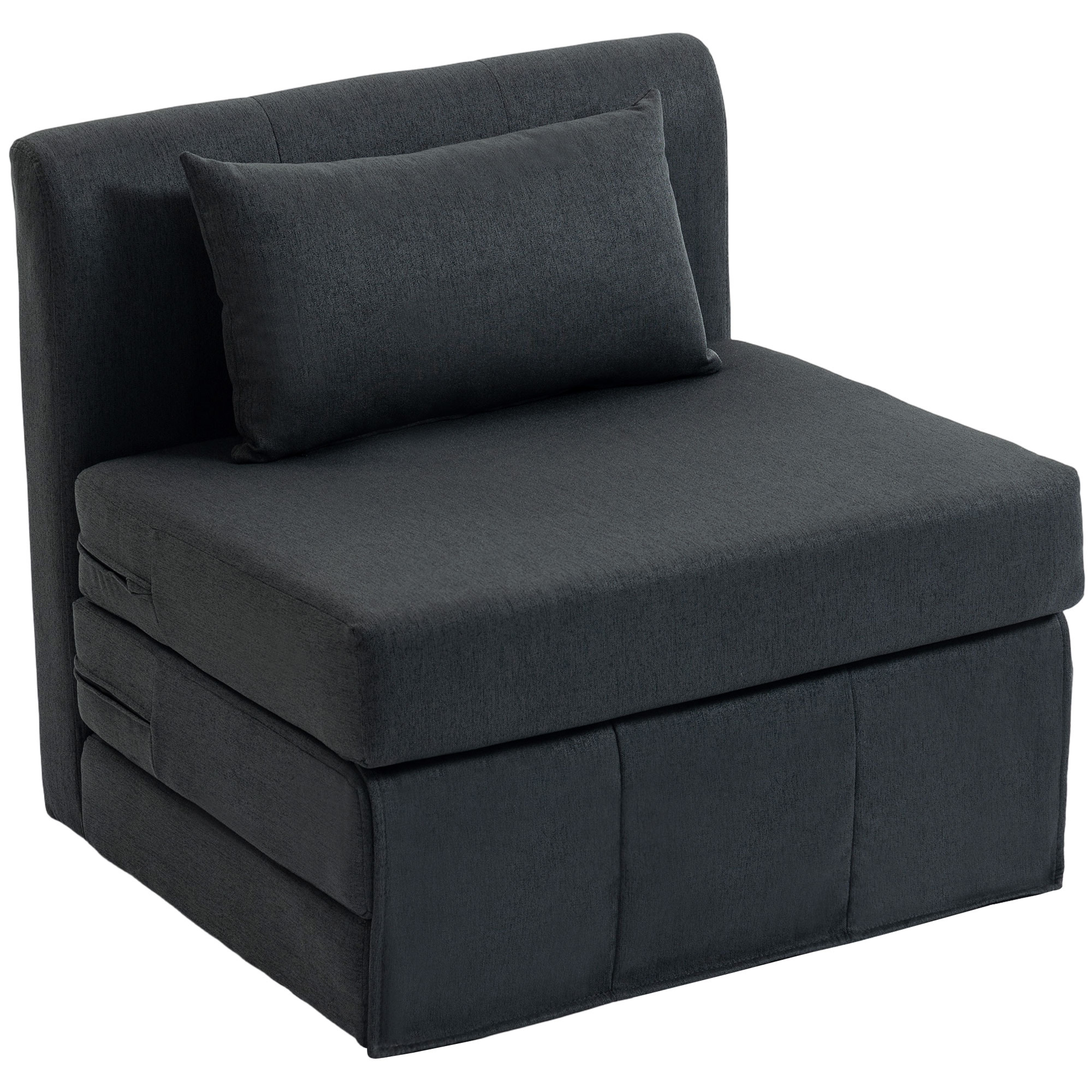 HOMCOM 2-in-1 Schlafsessel Klappbares Sofa-Bett mit Leinenstruktur, Gepolstertes Gästebett Klappstuhl Umwandelbarer Bodenstuhl für Wohnzimmer Schlafzimmer, 80 x 75 x 74 cm, Dunkelgrau Aosom