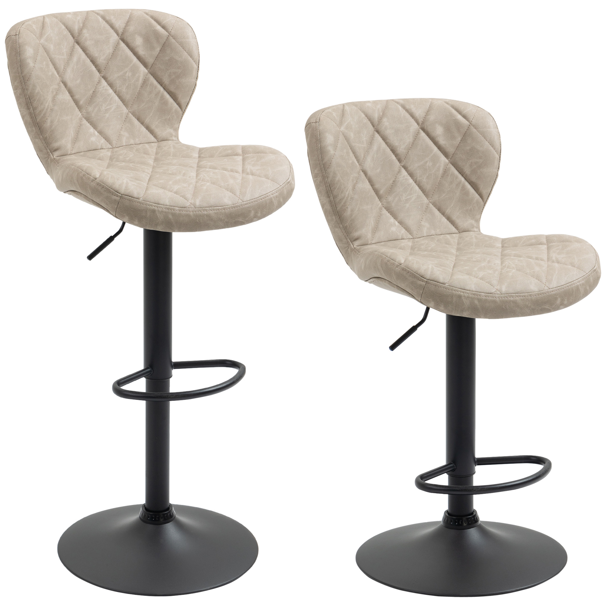 HOMCOM Bar Stools, Set of 2 Breakfast Bar Chairs, Swivel Barstools with Backrest and Footrest, Steel Frame Diamond Pattern PU, for Kitchen Counter, Dining Room, Light Khaki HOMCOM Bar Stools, Set of 2 Breakfast Bar Chairs, Swivel Barstools with Backrest and Footrest, Steel Frame Diamond Pattern PU, for Kitchen Counter, Dining Room, Light Khaki