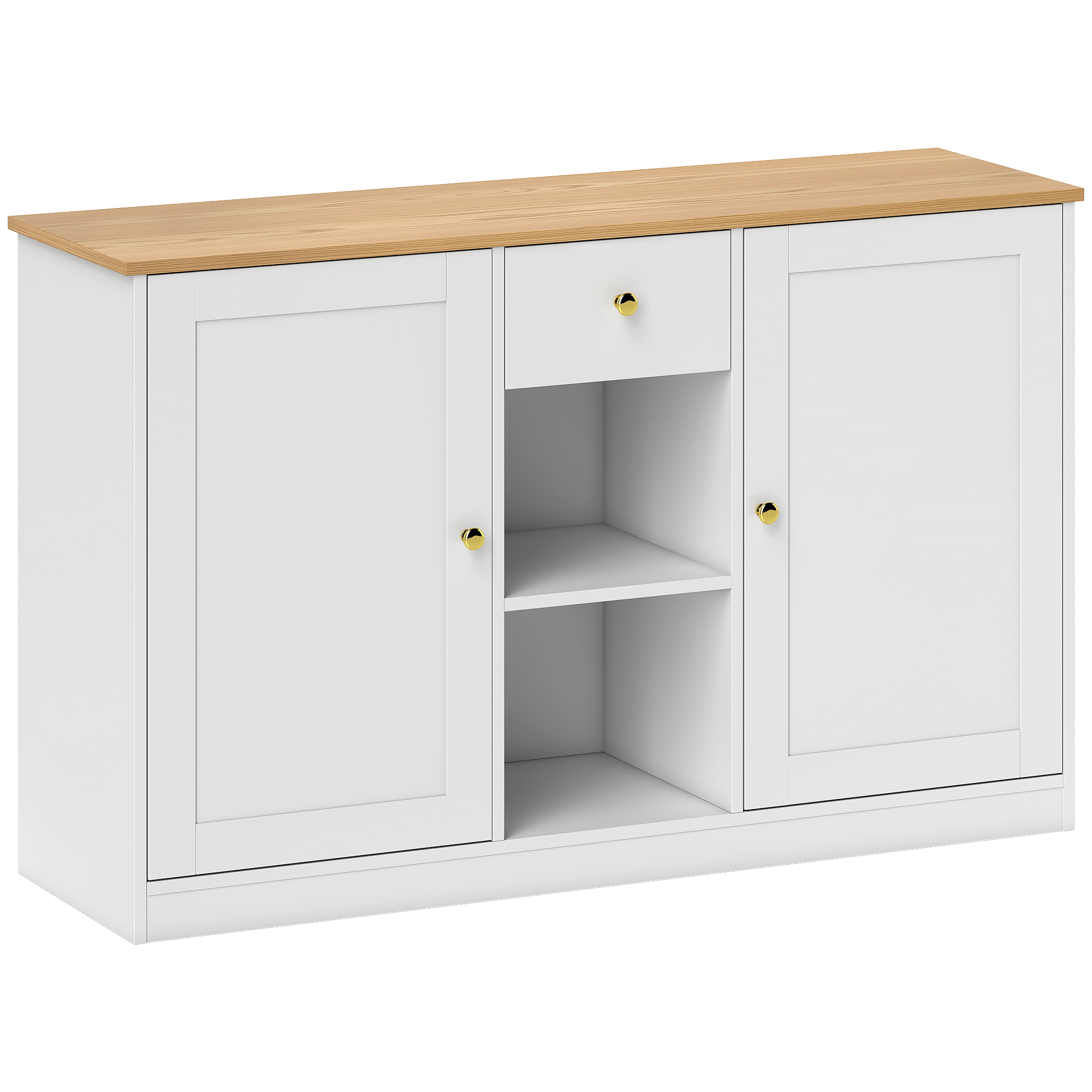 Kitchen Sideboard, Sideboard with Drawer, Cabinets, Shelves, Particleboard, White