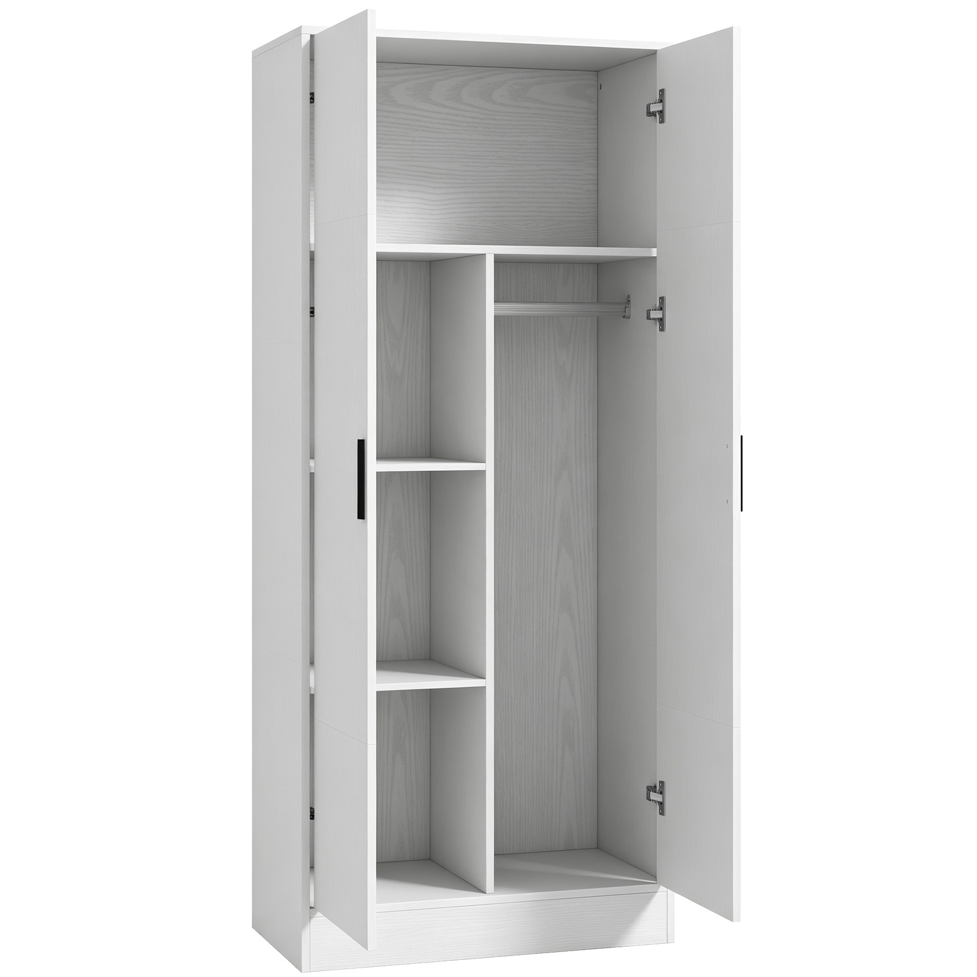 HOMCOM Schlafzimmerschrank 2-türig Slim 37 cm mit Soft-Close, platzsparender Mehrzweck-Kleiderschrank mit Kleiderstange und Ablagen, modern für Schlafzimmer & Abstellraum, 70x37x164 cm, Weiß Aosom