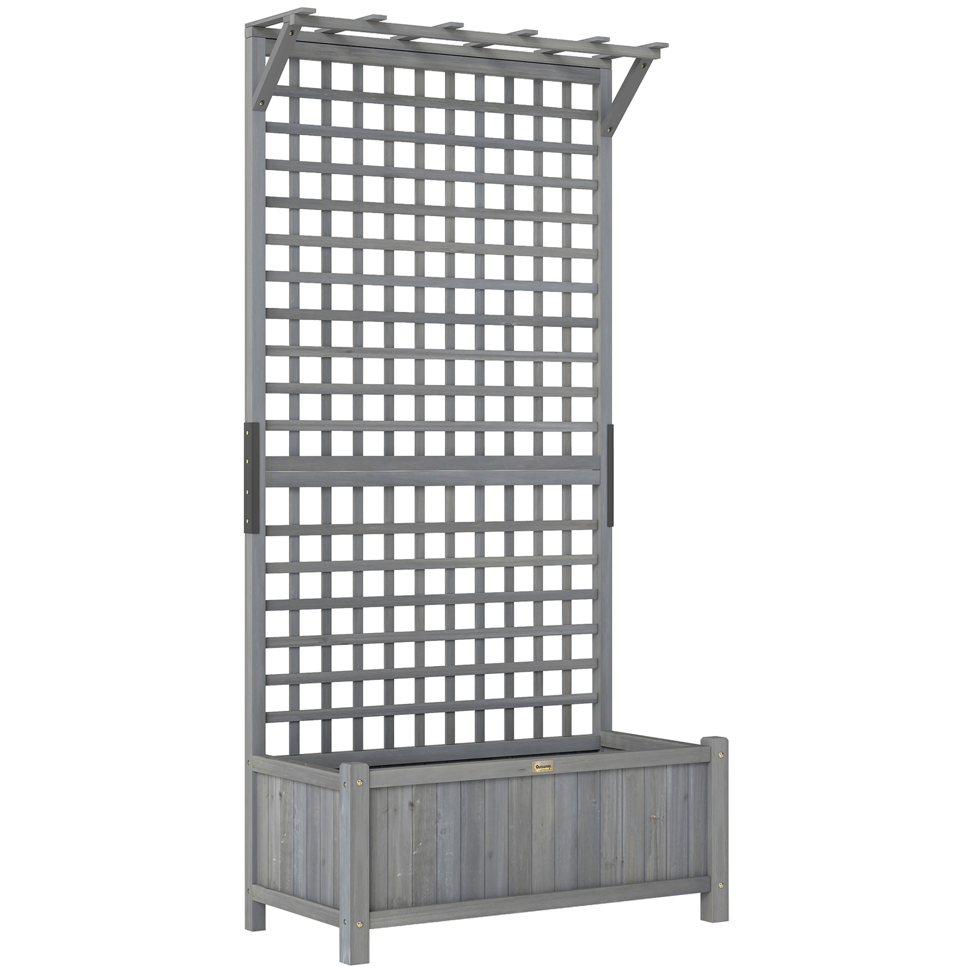 Outsunny Dark Grey Raised Bed With Drainage Holes, Wood Planter With Trellis For Climbing Plants To Grow Vegetables, Flowers, | Aosom Uk