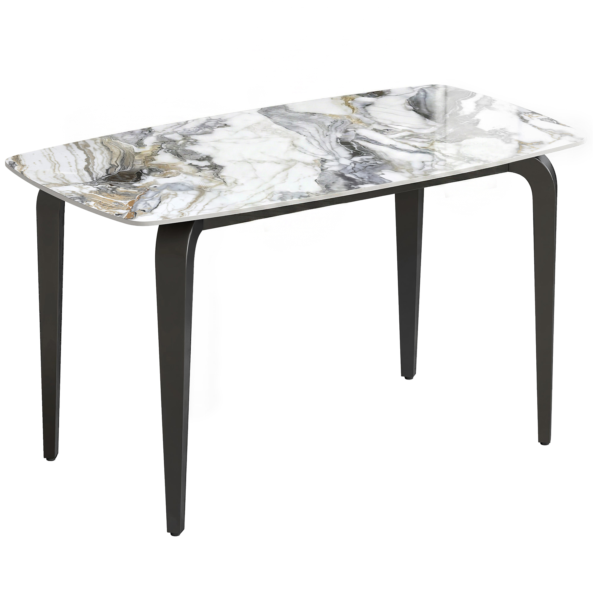 Homcom White Dining Table For 4, Modern Kitchen Table With Sintered Stone Tabletop, Metal Legs,