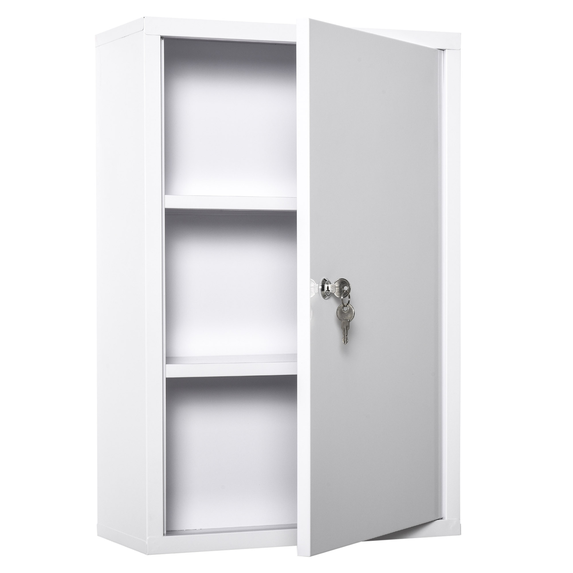 kleankin Erste-Hilfe-Schrank Medizinschrank 3 Fächer abschließbar Stahl Weiß 40x18x60cm   Aosom von Kleankin