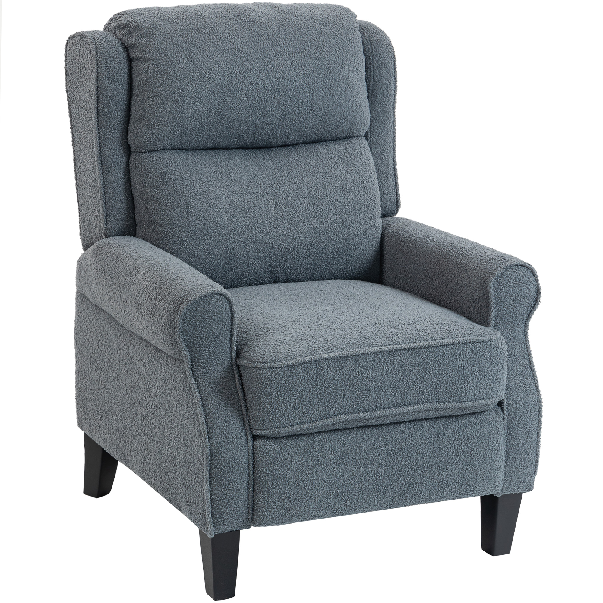 HOMCOM Fauteuil relax inclinable en polaire Teddy, fauteuil de relaxation avec repose-pieds extensible, assise rembourrée, gris