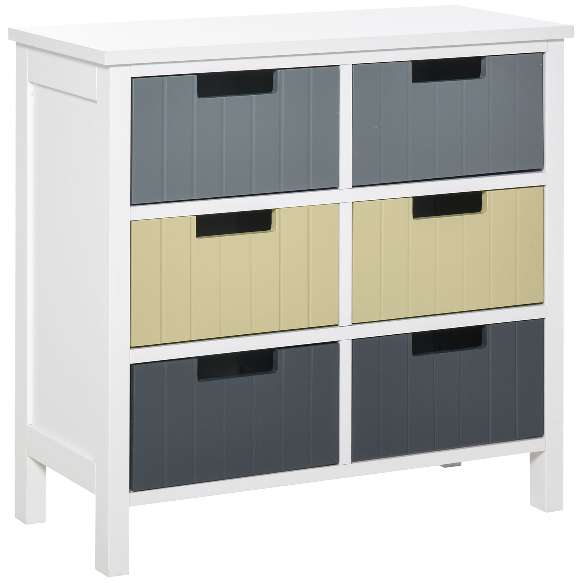 Homcom Multi Colour 6-Drawer Storage Tower: Wooden-Top Dresser Chest For Bedroom, Nursery & Hallway Organisation | Aosom Uk