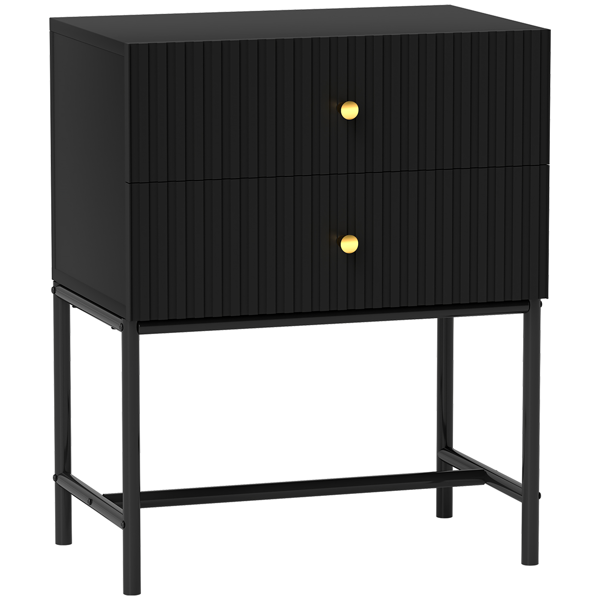 Homcom Black Elegant Two-Drawer Bedside Table