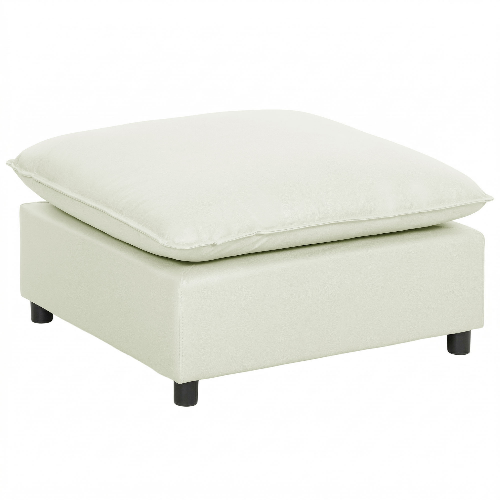 Modern Fabric Ottoman Footstool with Plastic Legs for Living Room and Bedroom, 75 cm, Cream White