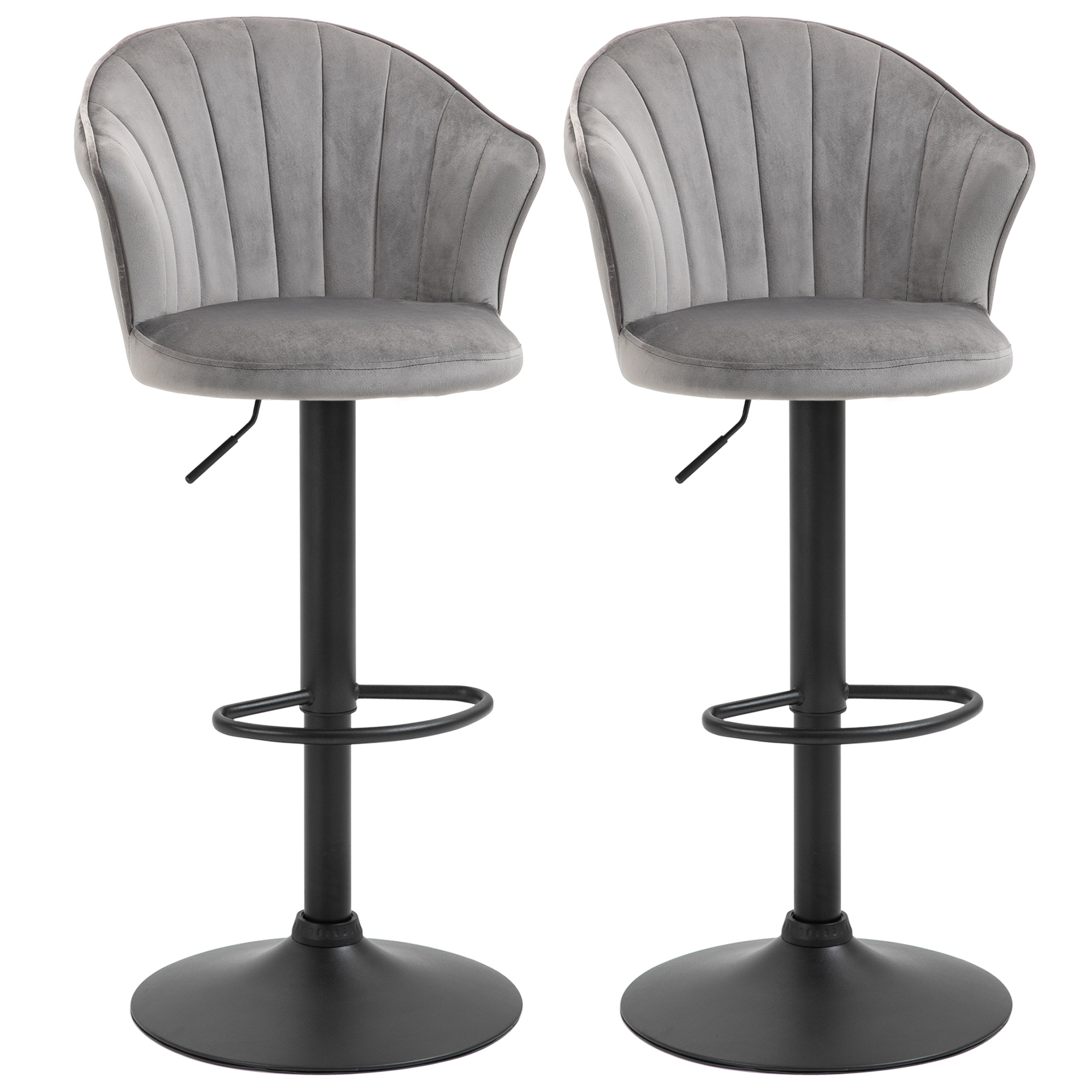 HOMCOM 2er-Set Barhocker drehbare Barstühle mit Lehne höhenverstellbar Samt Touch grau, armlos, 51,5x57,5x93-114,5cm für Küche & Bar Aosom.de