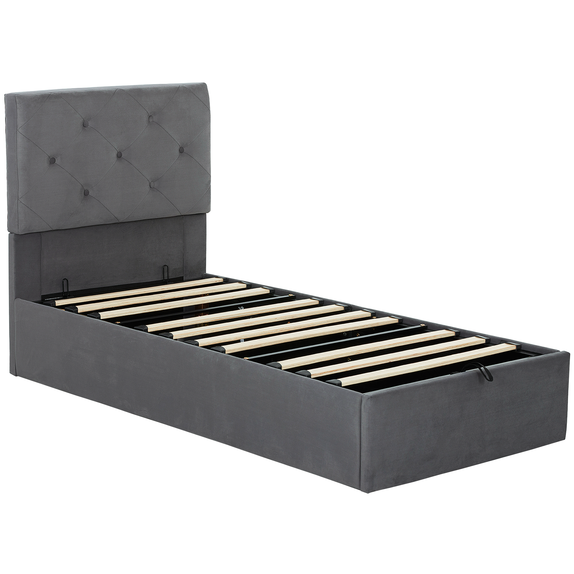 HOMCOM Single Bed Frame Gas End Lift Under Bed Storage Upholstered Platform Bed Tufted Headboard for 90 x 190 cm Mattress
