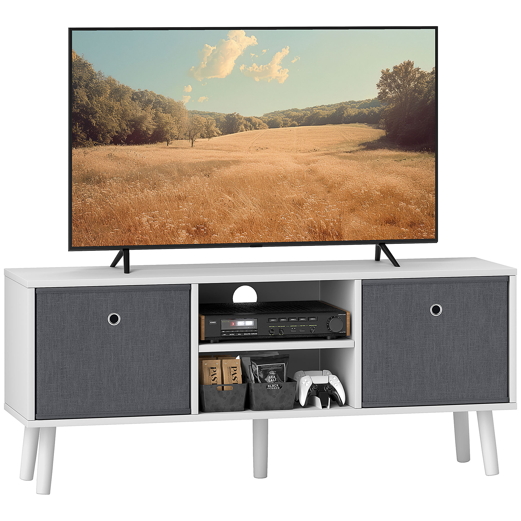 HOMCOM TV Cabinet Stand Unit for TVs up to 50” with Foldable Drawers, Entertainment Centre for Living Room White