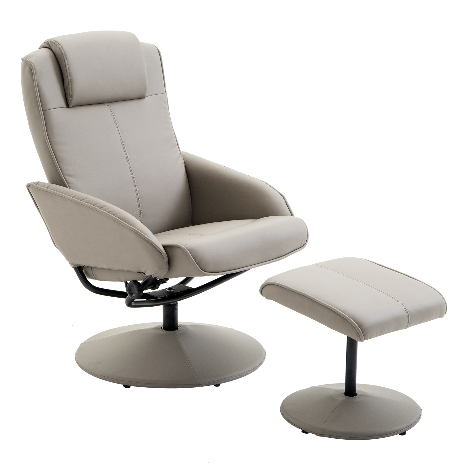 Relaxsessel mit Hocker, 360°drehbarer Fernsehsessel mit Liegefunktion, TV Sessel, Kunstleder, Lesesessel für Wohnzimmer, Schlafzimmer, Grau