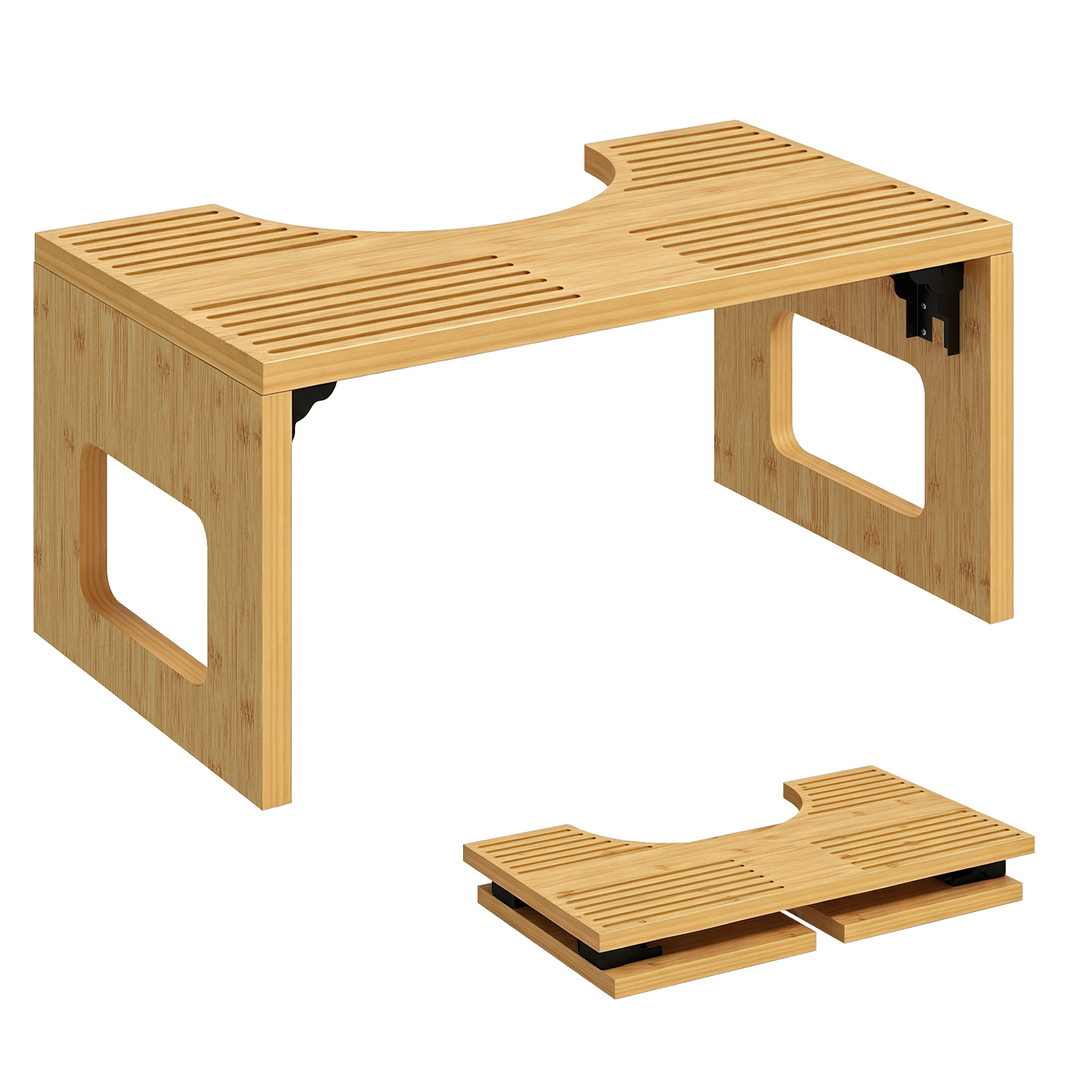 Toilettenhocker Bambus klappbar Badezimmer Hocker Badhocker Rutschfest Klohocker für Erwachsene Zuhause, Eiche
