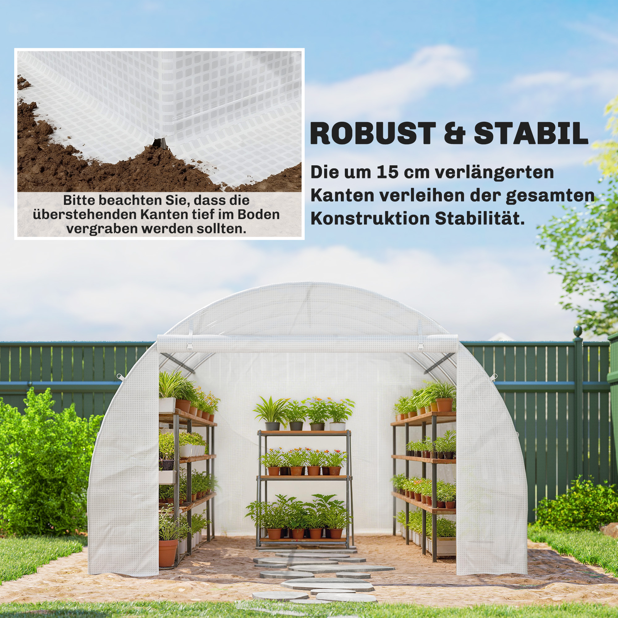 Kasvuhoonekile 3 x 3 m, veekindel polüetüleenkile rulluksega, 6 akent, UV-kaitse, ainult kile, valge