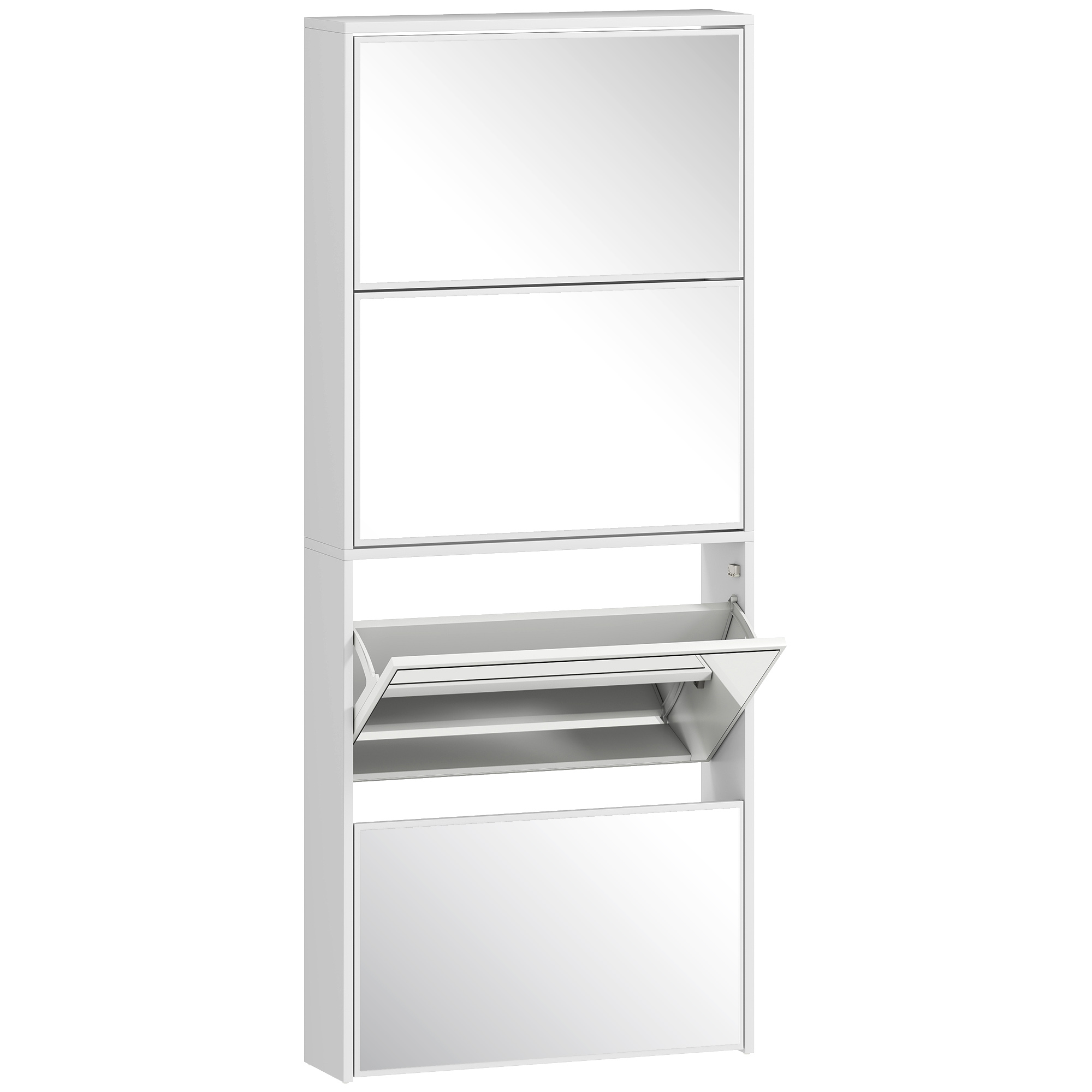 HOMCOM Zapatero Estrecho con Espejo y 4 Puertas Abatibles para 12 Pares de Zapatos 63x17x146 cm Blanco | Aosom España