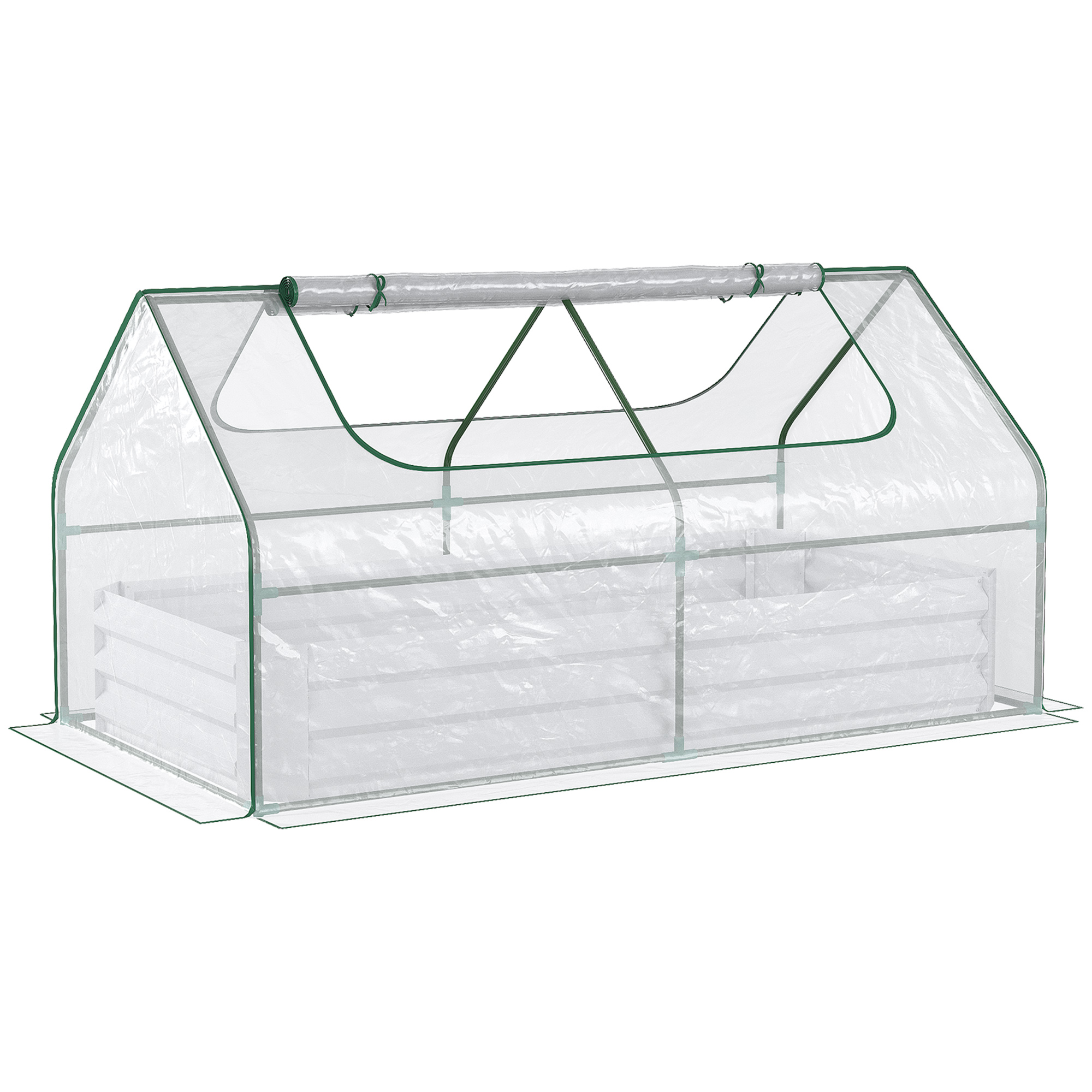 Outsunny Raised Garden Bed with Greenhouse, Steel Planter Box with Plastic Cover, Roll Up Window, Dual Use for Flowers, Vegetables, Fruits and Herbs, 185L x 95W x 92H cm, Clear Outsunny Raised Garden Bed with Greenhouse, Steel Planter Box with Plastic Cover, Roll Up Window, Dual Use for Flowers, Vegetables, Fruits and Herbs, 185L x 95W x 92H cm, Clear