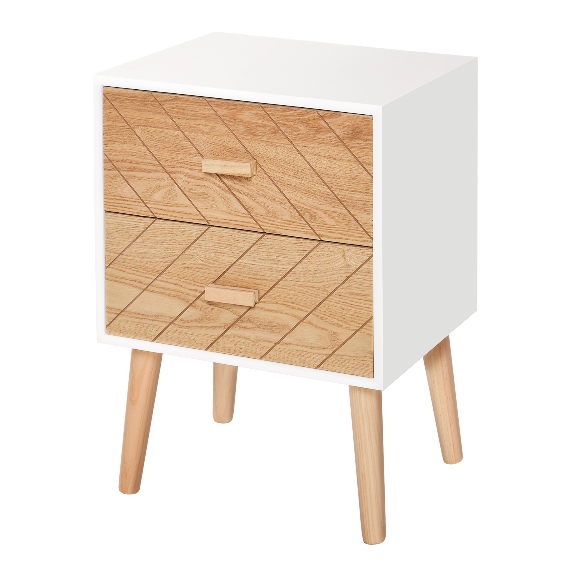 HOMCOM Nachttisch Nachtkommode Flurkommode mit Schubladen Holz weiß + natur 40 x 30 x 55,5 cm   Aosom von HOMCOM