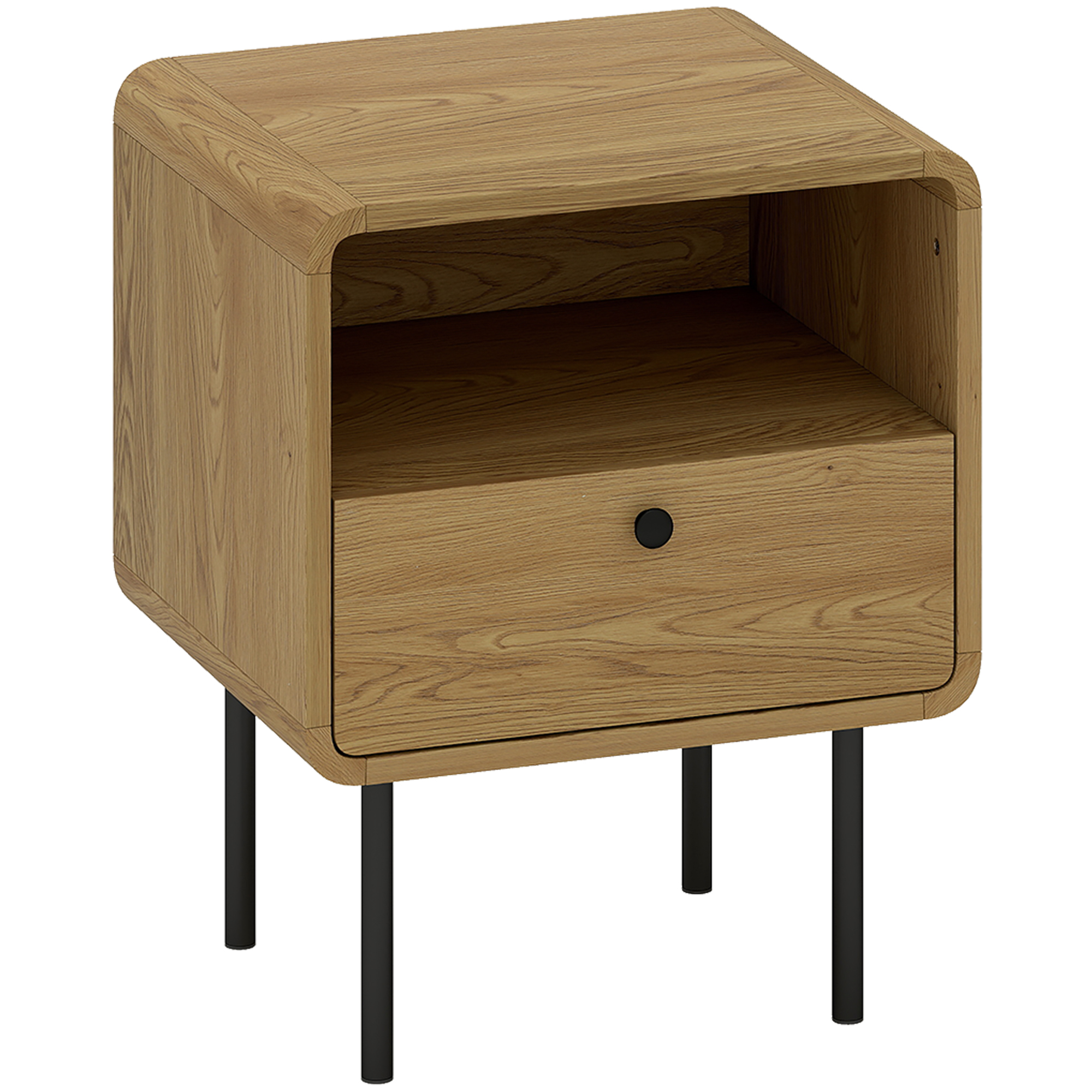Homcom Oak Bedside Table With Drawer And Open Shelf