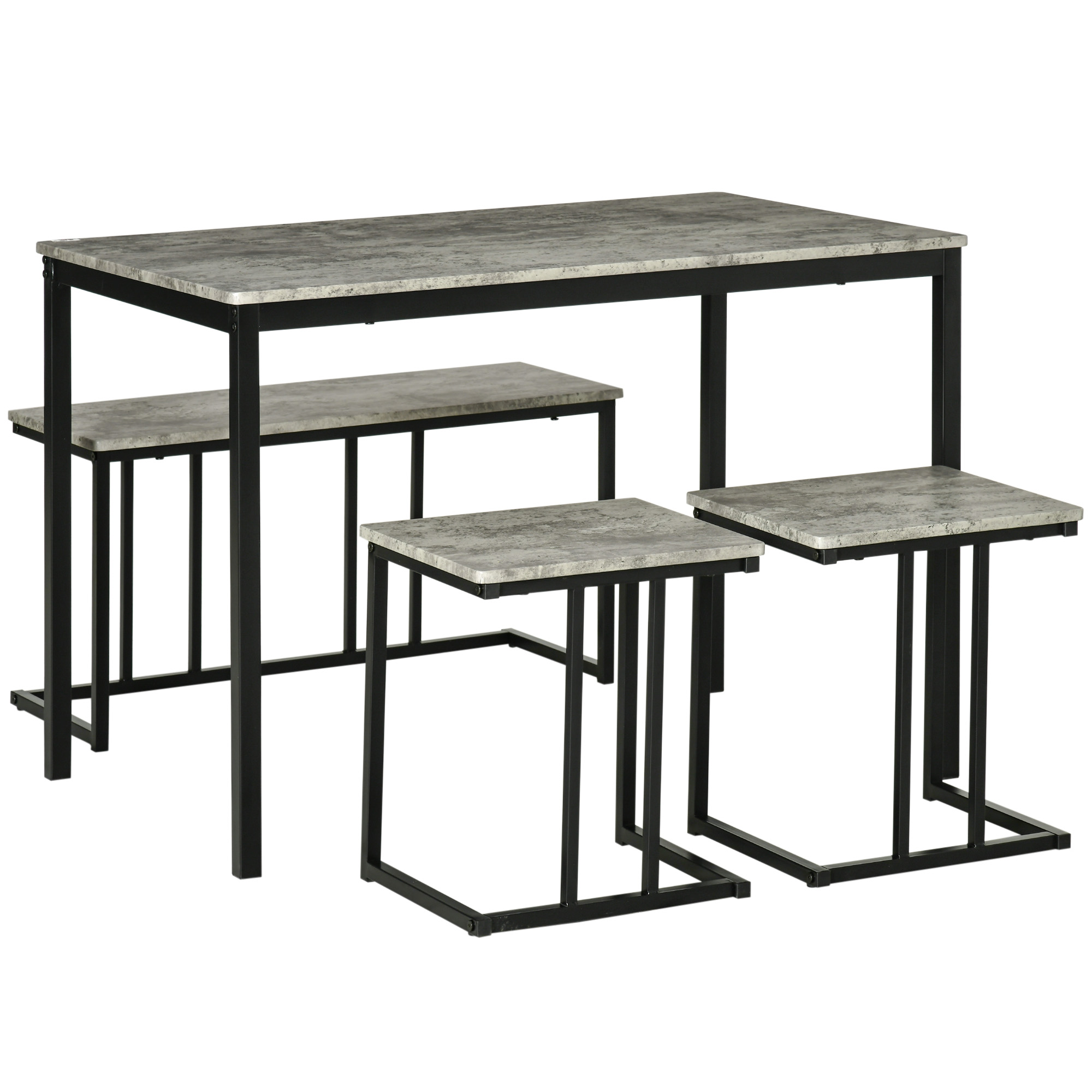 Homcom Unisex Grey Dining Table Set Concrete Effect Kitchen Table And Chairs In - Image 4
