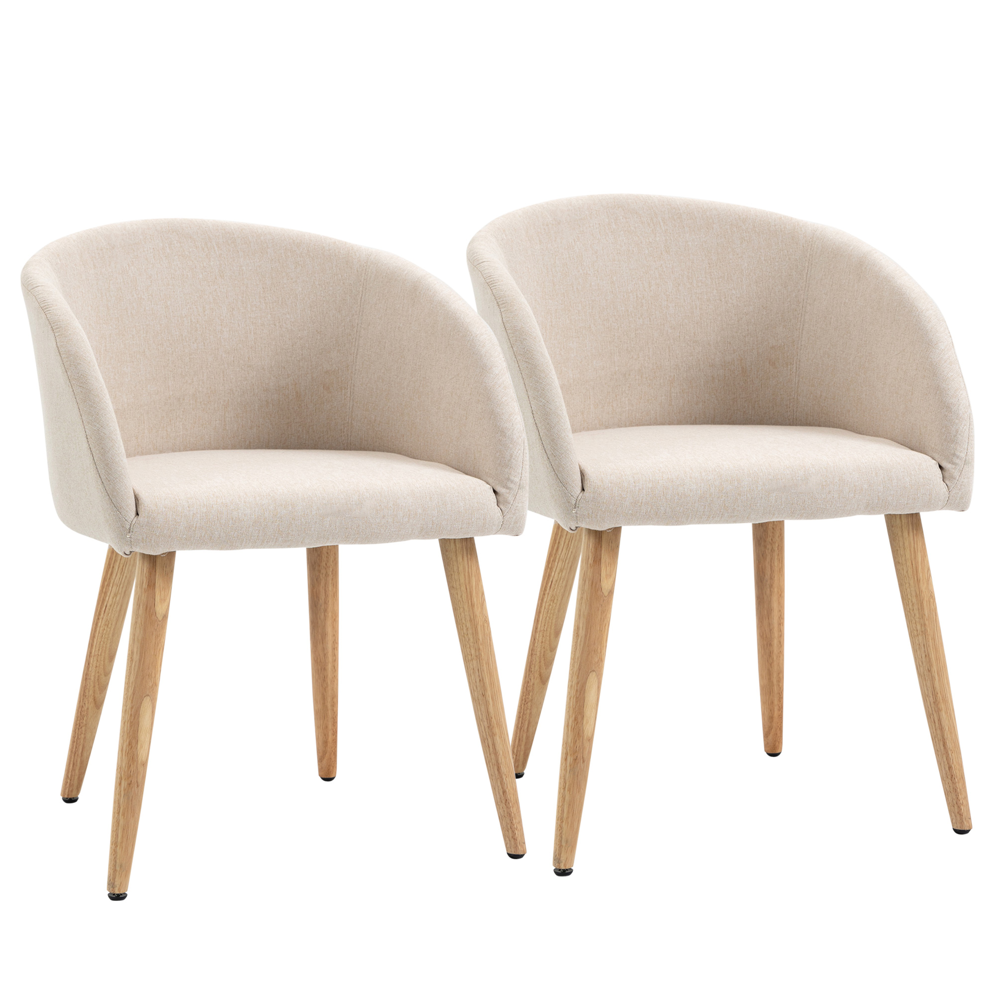 2-Piece Set Padded Chairs, Scandinavian Design, Upholstered Chairs with Wooden Legs, Non-Slip Pads, 150 kg Load Capacity, Beige