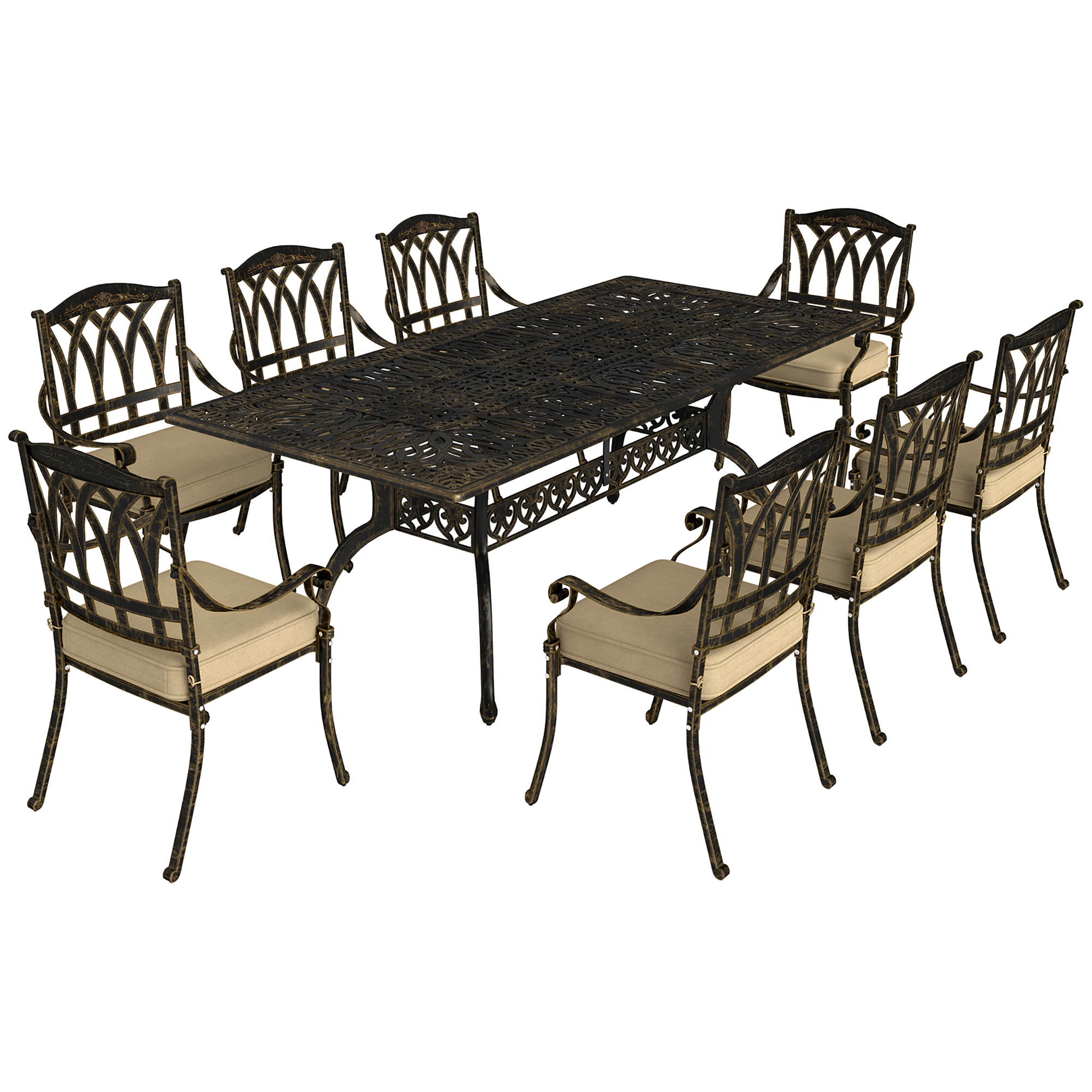 Outsunny Nine-Piece Cast Aluminium Garden Dining Set – Bronze Tone