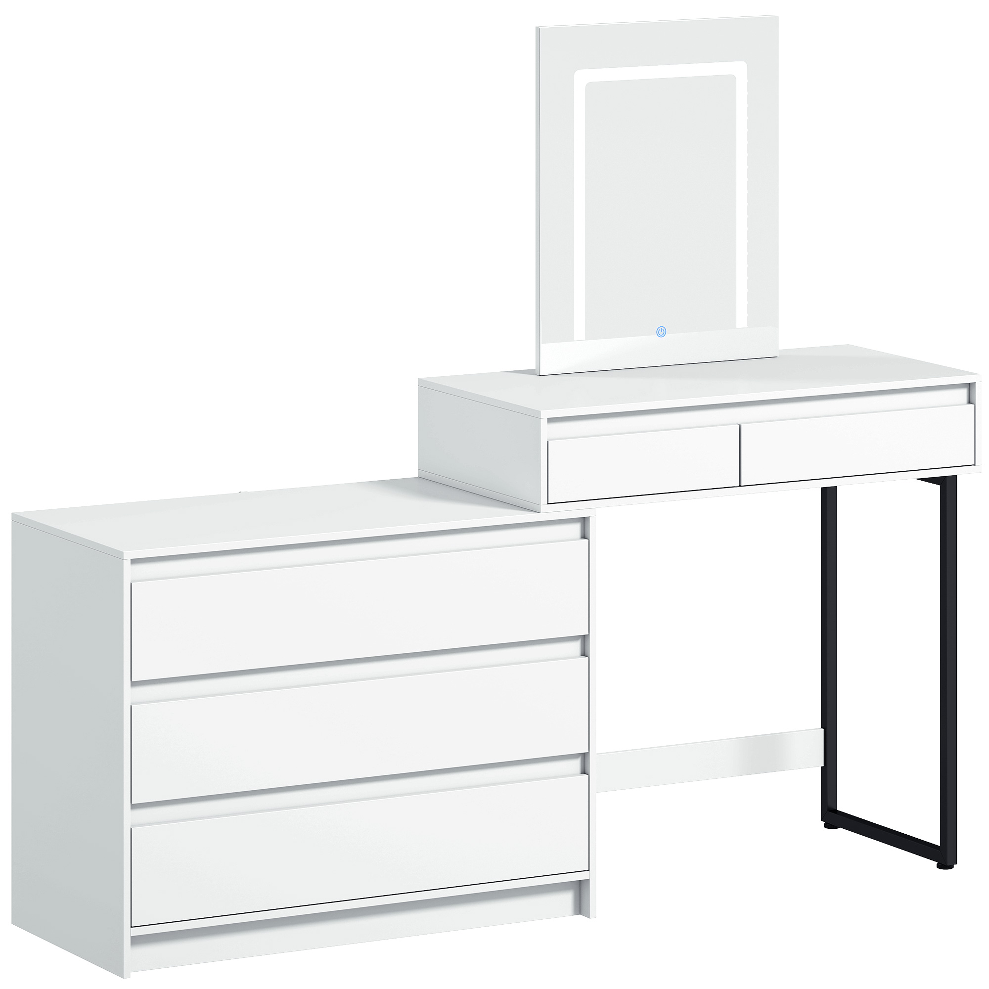 Homcom White Vanity Makeup Desk Led Mirror Dressing Table Large Storage 5 Drawers