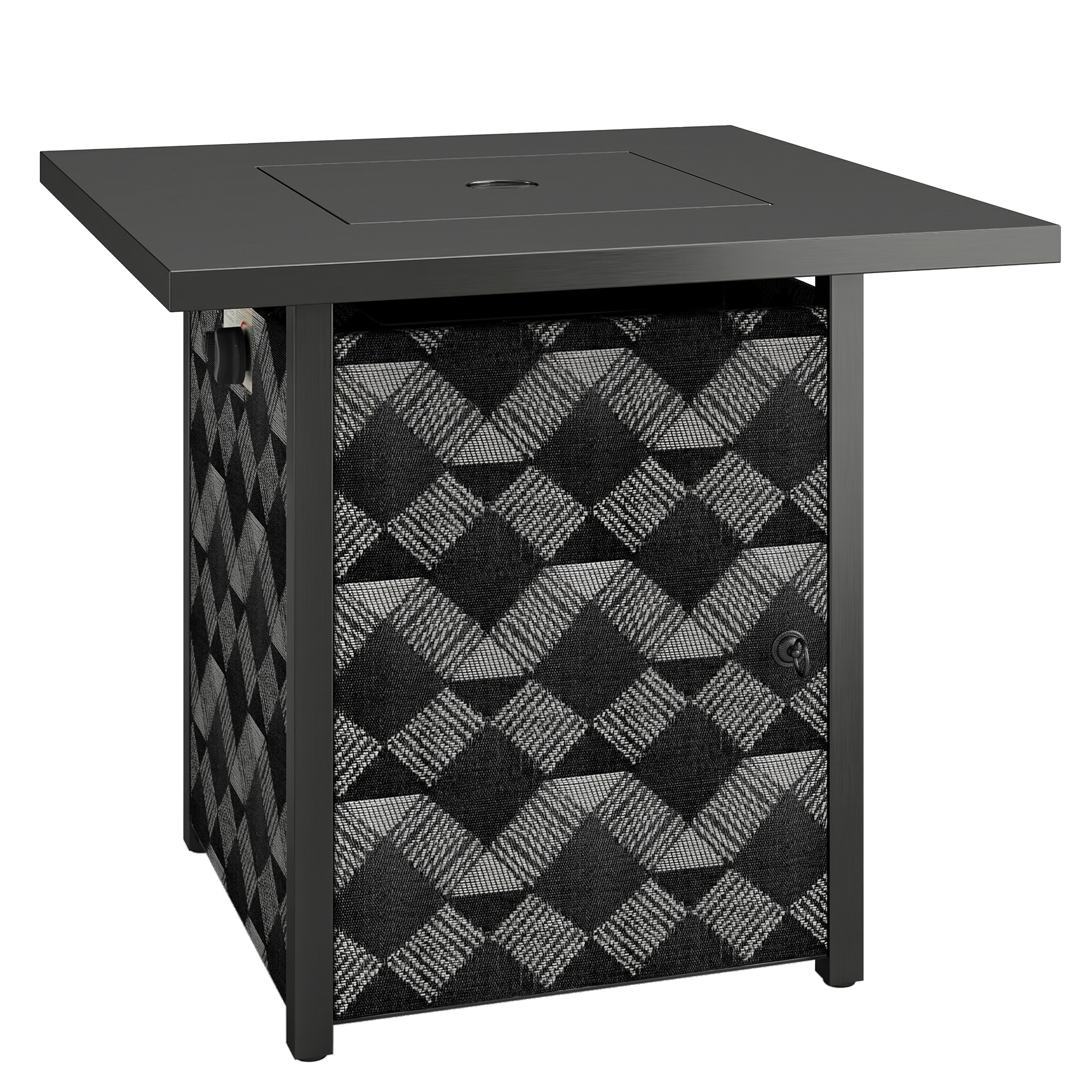 Outsunny Square Propane Gas Fire Pit Table,12 KW Firepit Outdoor Patio Heater with Glass Wind Guard, Lava Rocks, Gas Tank Holder