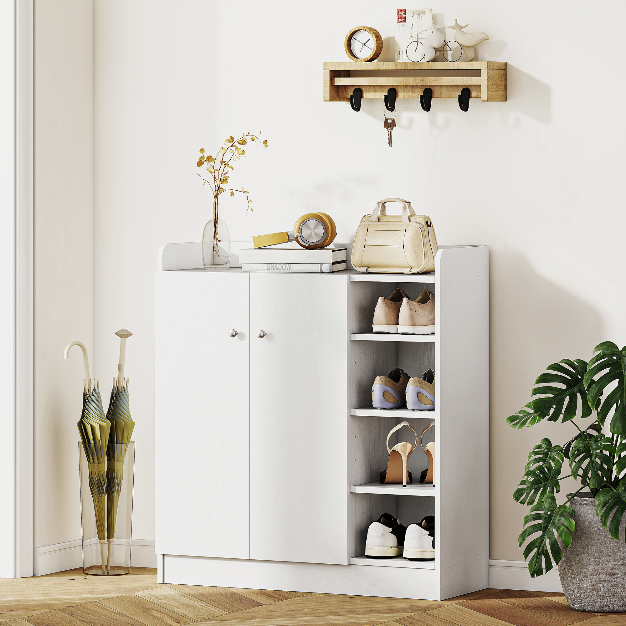 Jalanõukapp, kingakirst, kingariiul, 4 riiulit. 1 kapp, 83 cm x 30 cm x 90 cm, valge