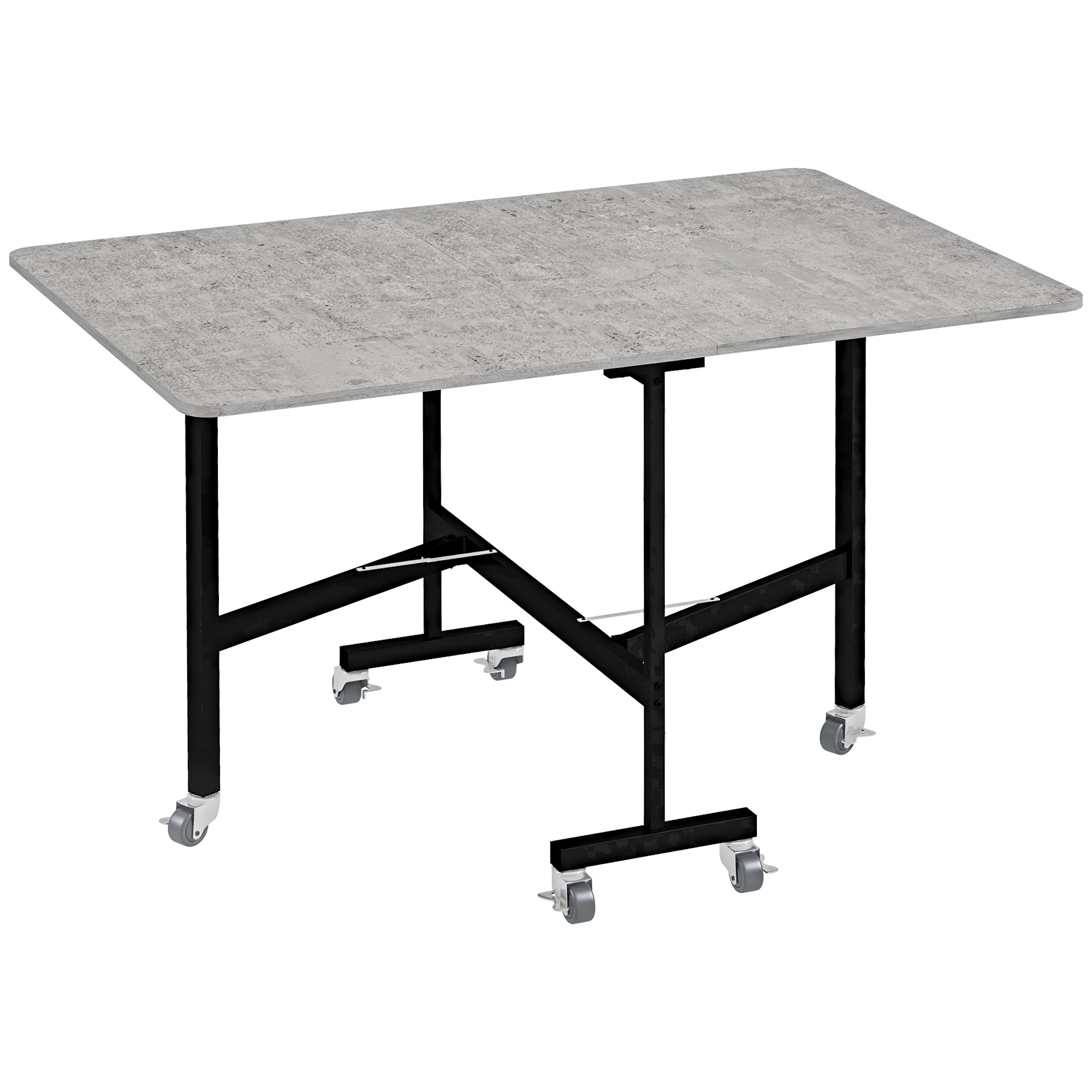 Esstisch für 4-6 Personen, Klapptisch mit Rollen, Stahlgestell, 52,5-120 x 80 x 73 cm, Grau