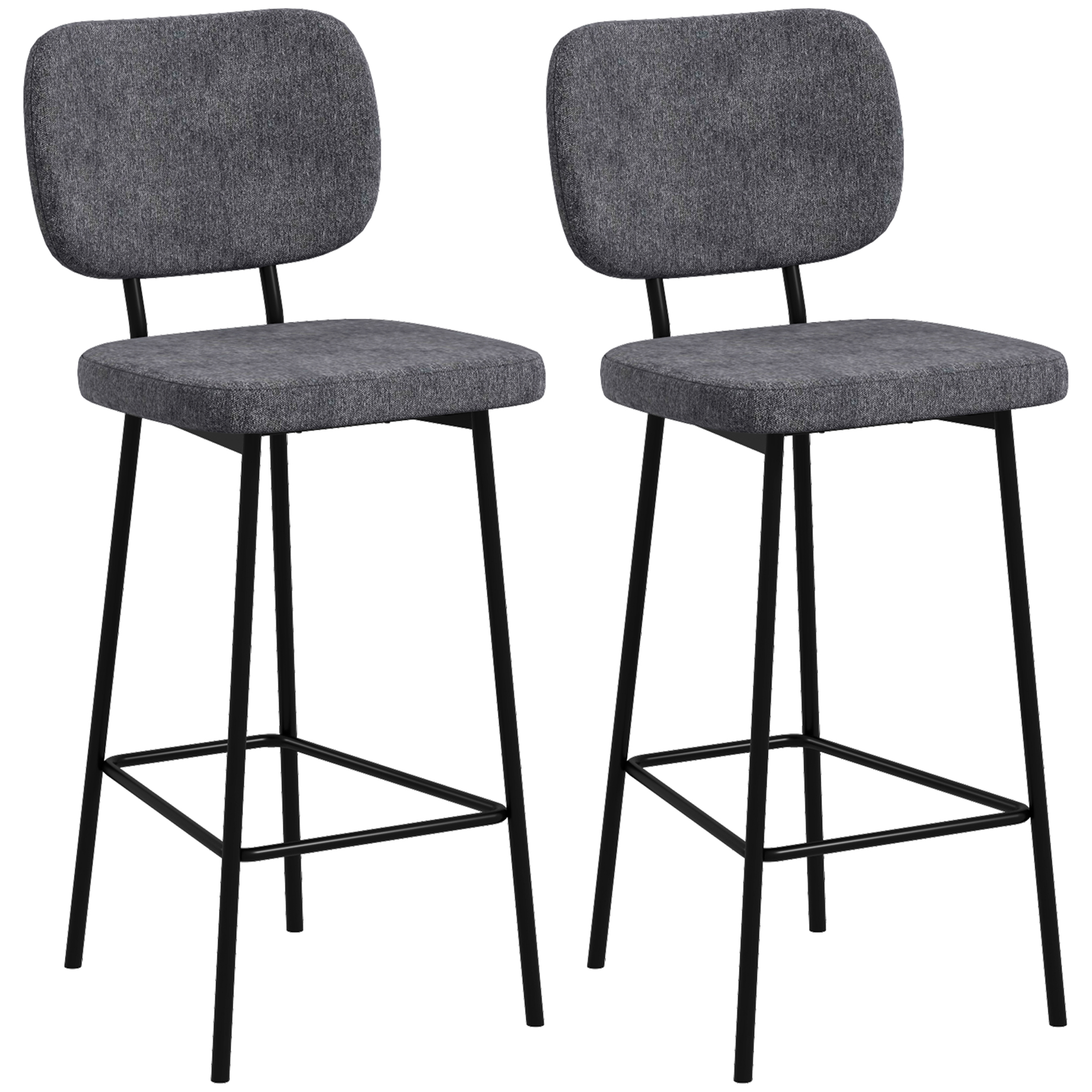 HOMCOM Lot de 2 tabourets de bar chaises hautes chaises de cuisine avec repose-pieds et dossier en tissu de lin et acier HOMCOM Lot de 2 tabourets de bar chaises hautes chaises de cuisine avec repose-pieds et dossier en tissu de lin et acier