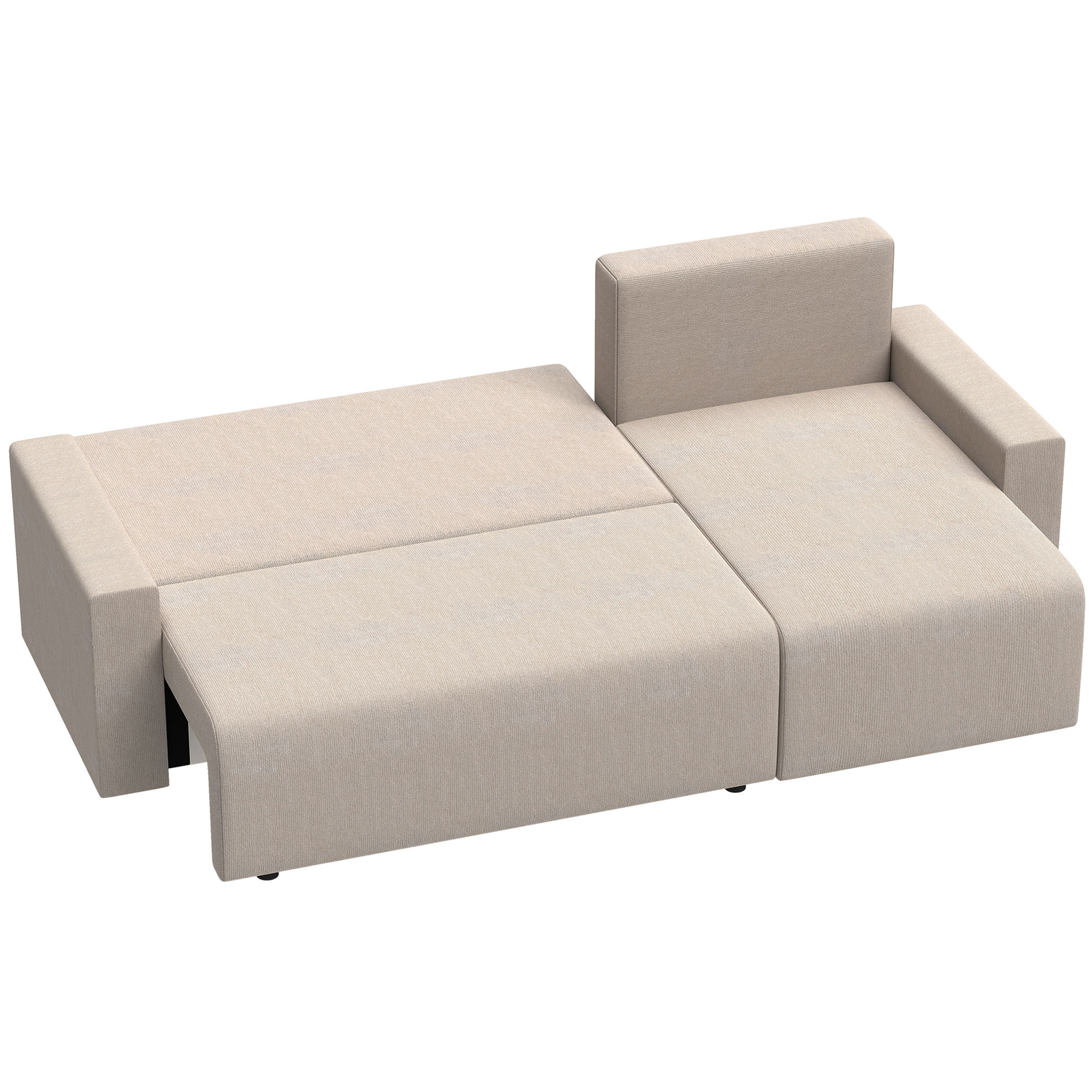 Ecksofa mit Schlaffunktion und umkehrbarer Chaiselongue, L-förmiges 3-Sitzer Sofa aus Veloursbezug, Beige