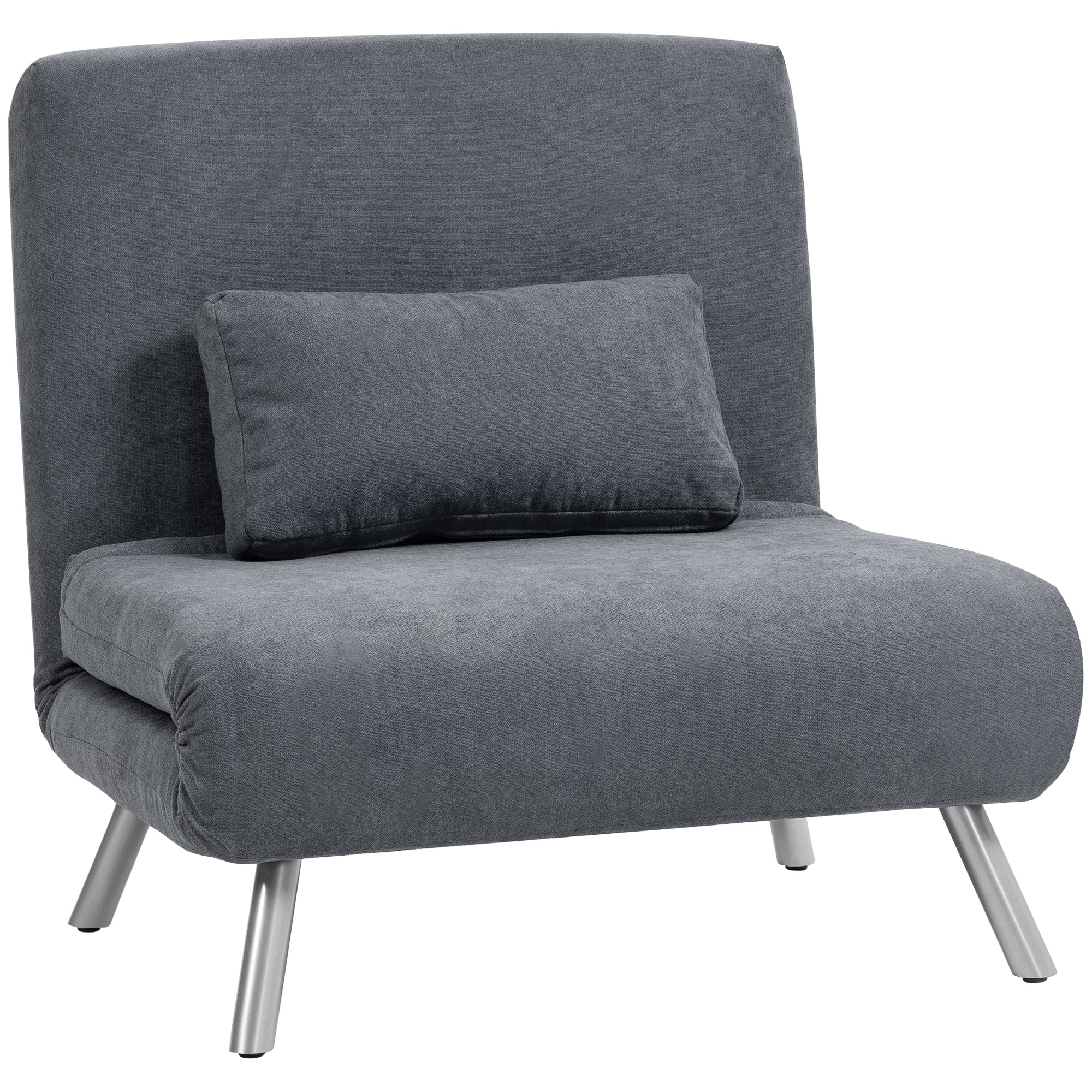 HOMCOM Schlafsessel 2-in-1 klappbar Schlafsofa mit Bettfunktion Relaxsessel mit Verstellbarer Rückenlehne, abnehmbar Kissen, Samtoptik, Gästebett bis 120 kg, Sofabett für Wohnzimmer, Dunkelgrau Aosom
