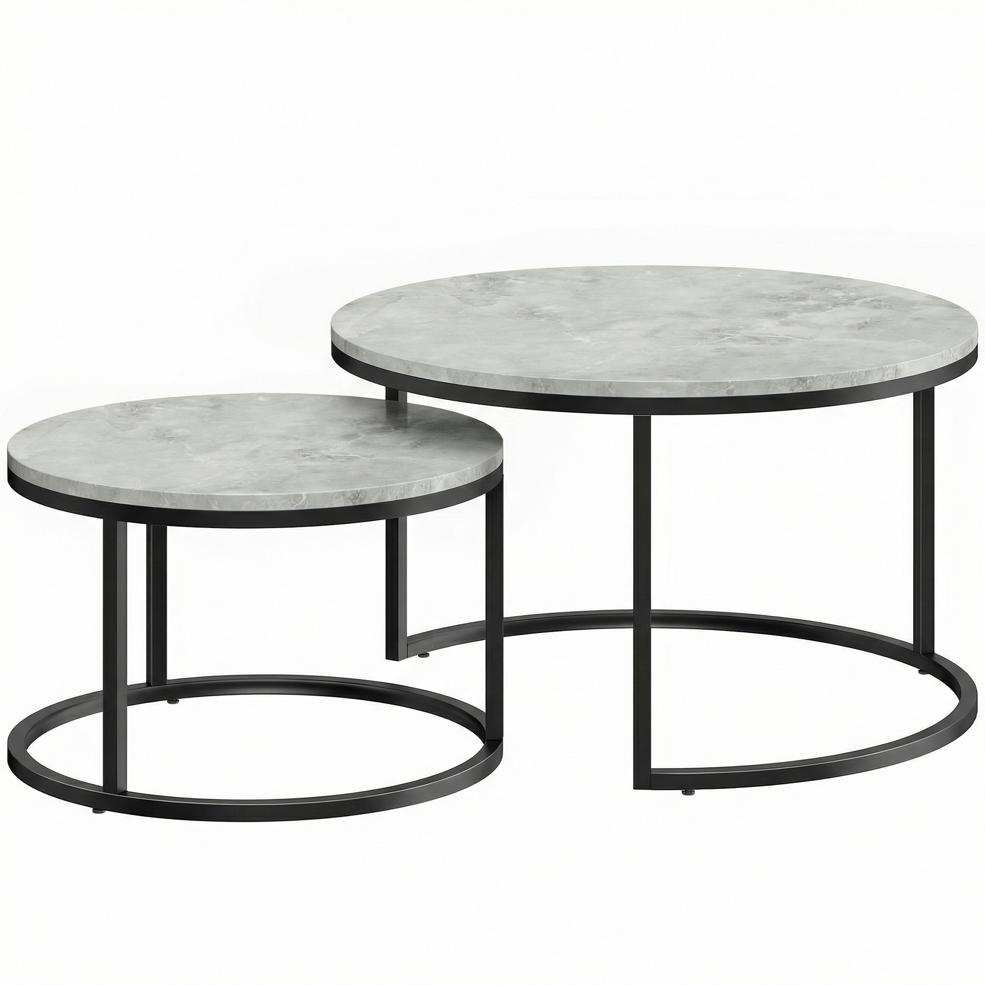 HOMCOM Set 2 masute de cafea moderne, suprapuse, rotunde, gri marmorat | Aosom Romania